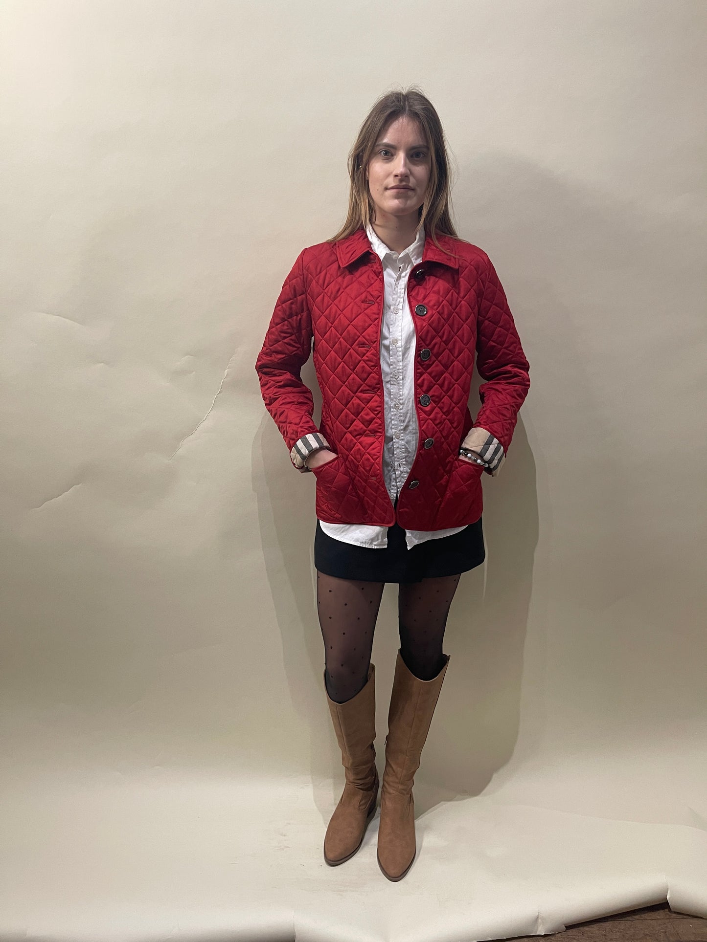 Burberry Brit Red Polyester Quilted Collared Jacket Small - S