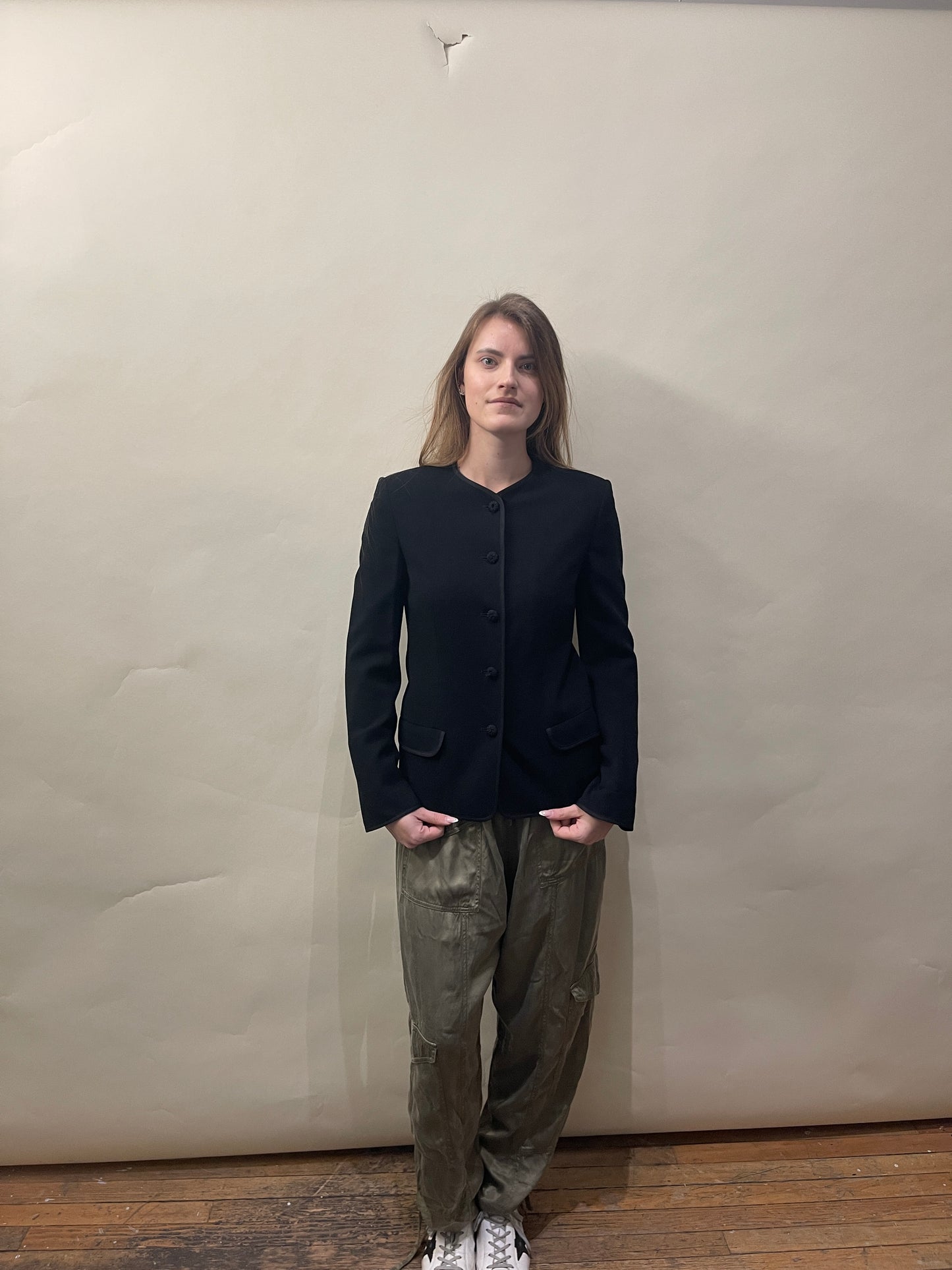 Jaeger Black Wool Full Button Blazer 10