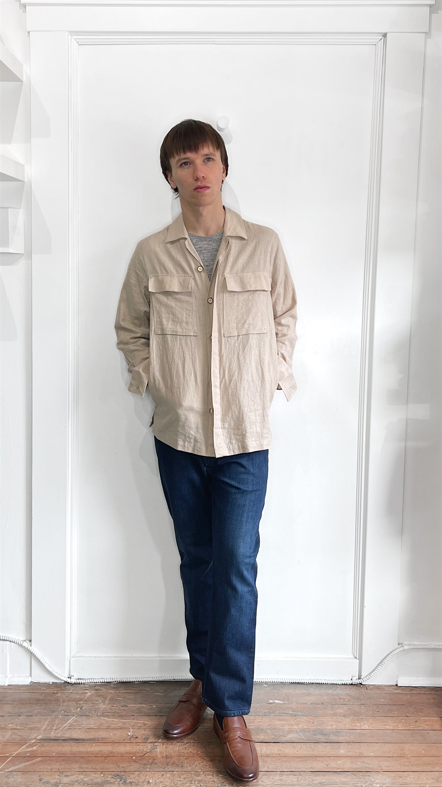 Bruno Positano Beige Linen Blend Shirt Jacket Small