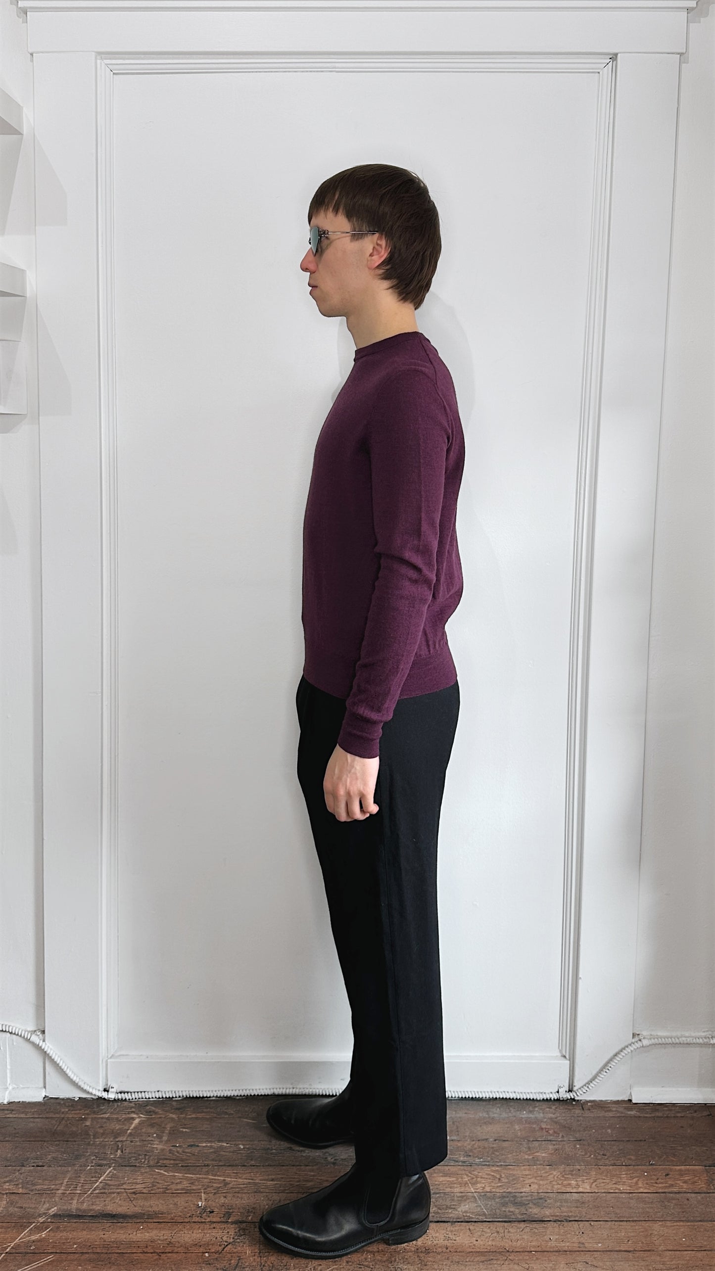 Canali Purple Merino Wool Knit Crewneck Sweater Small