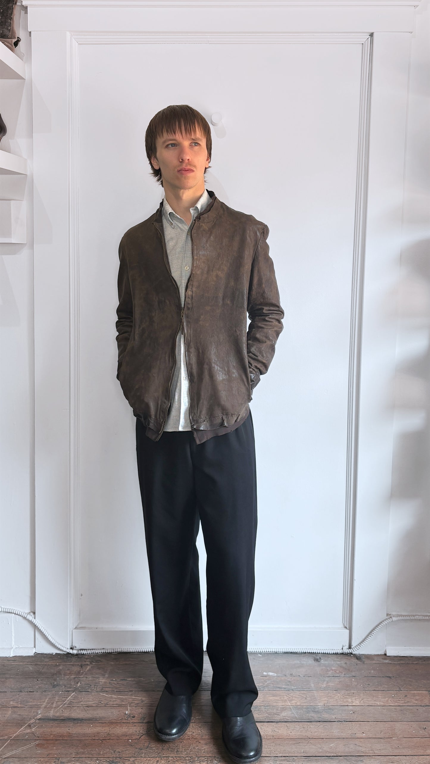 Salvatore Santoro Dark Brown Leather Bomber Jacket 44