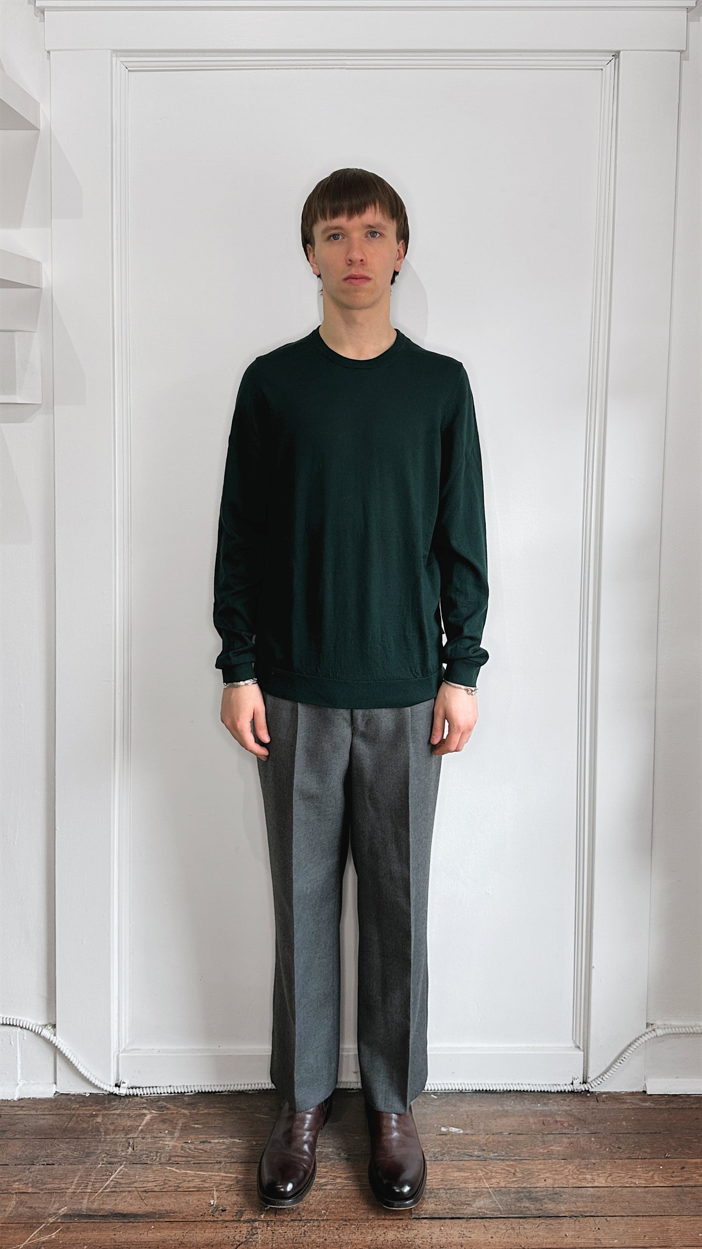 Hugo Boss Forest Green Lightweight Wool Crewneck Sweater Extra Large
