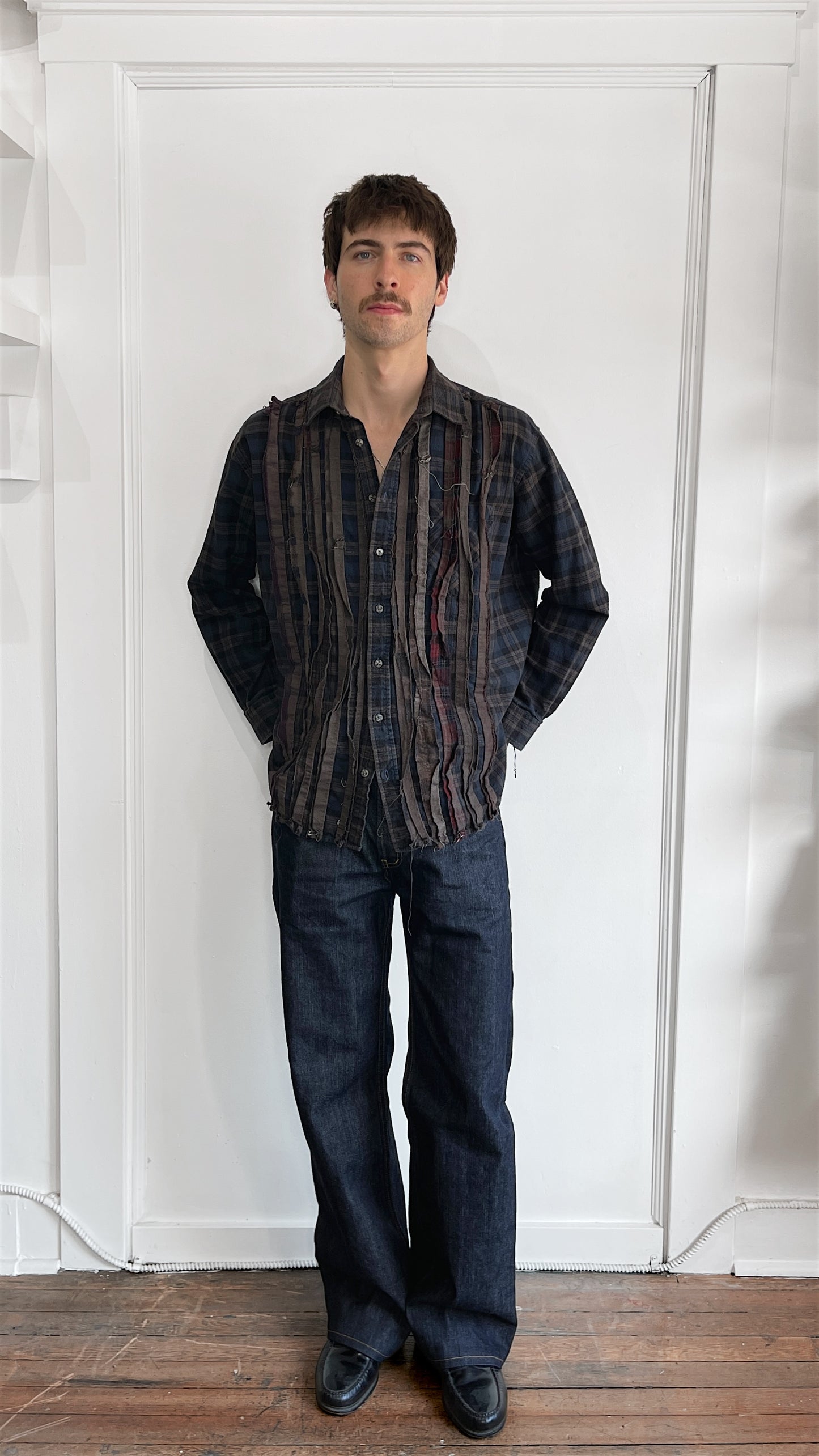 Needles Navy & Brown Multicolour Rebuild Flannel Shirt Extra Large