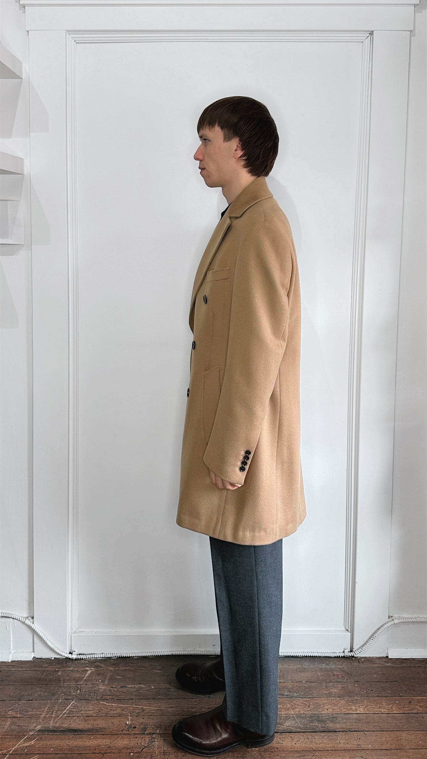 Indochino Camel Wool Cashmere Blend DB Overcoat 38