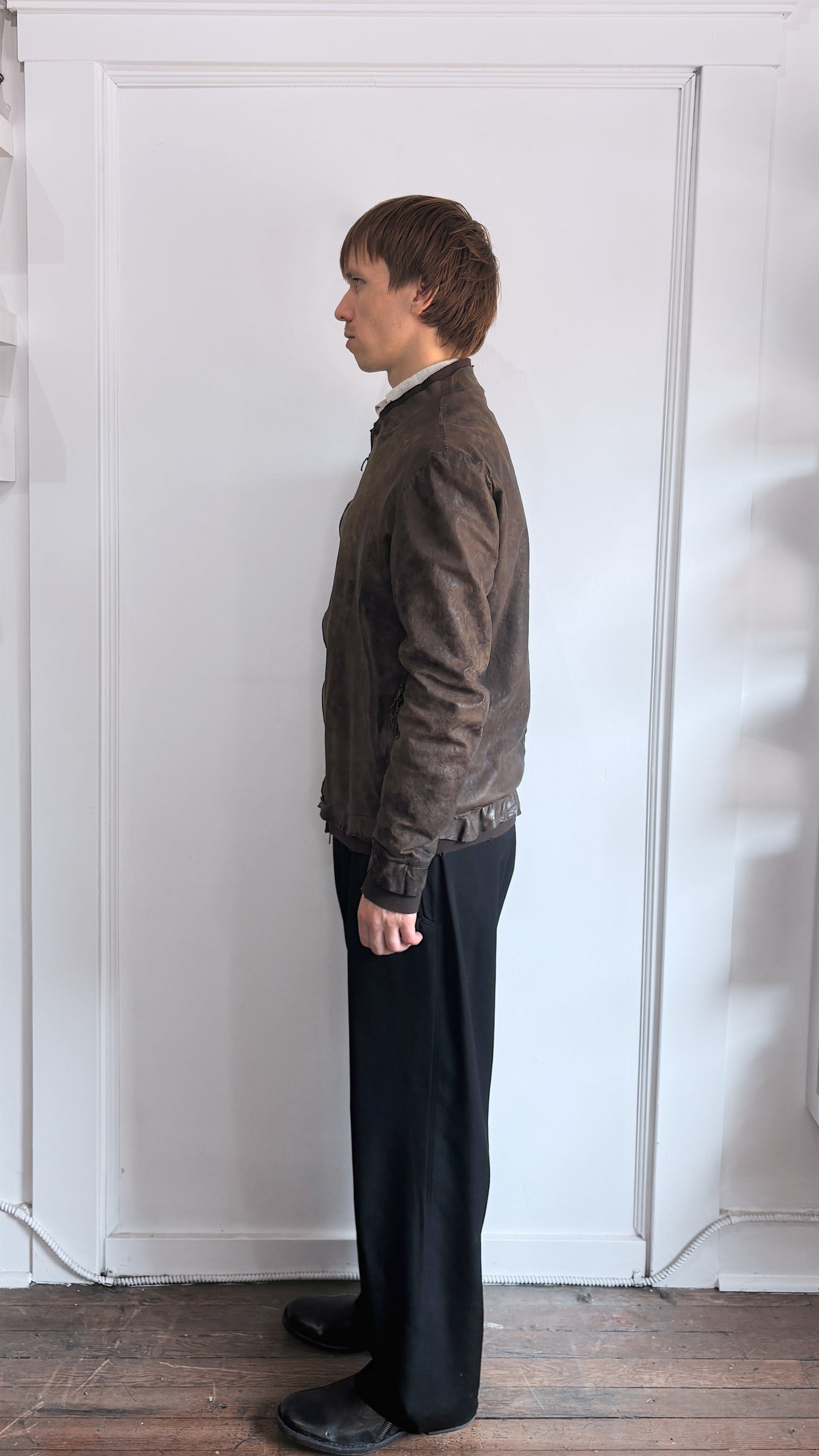 Salvatore Santoro Dark Brown Leather Bomber Jacket 44