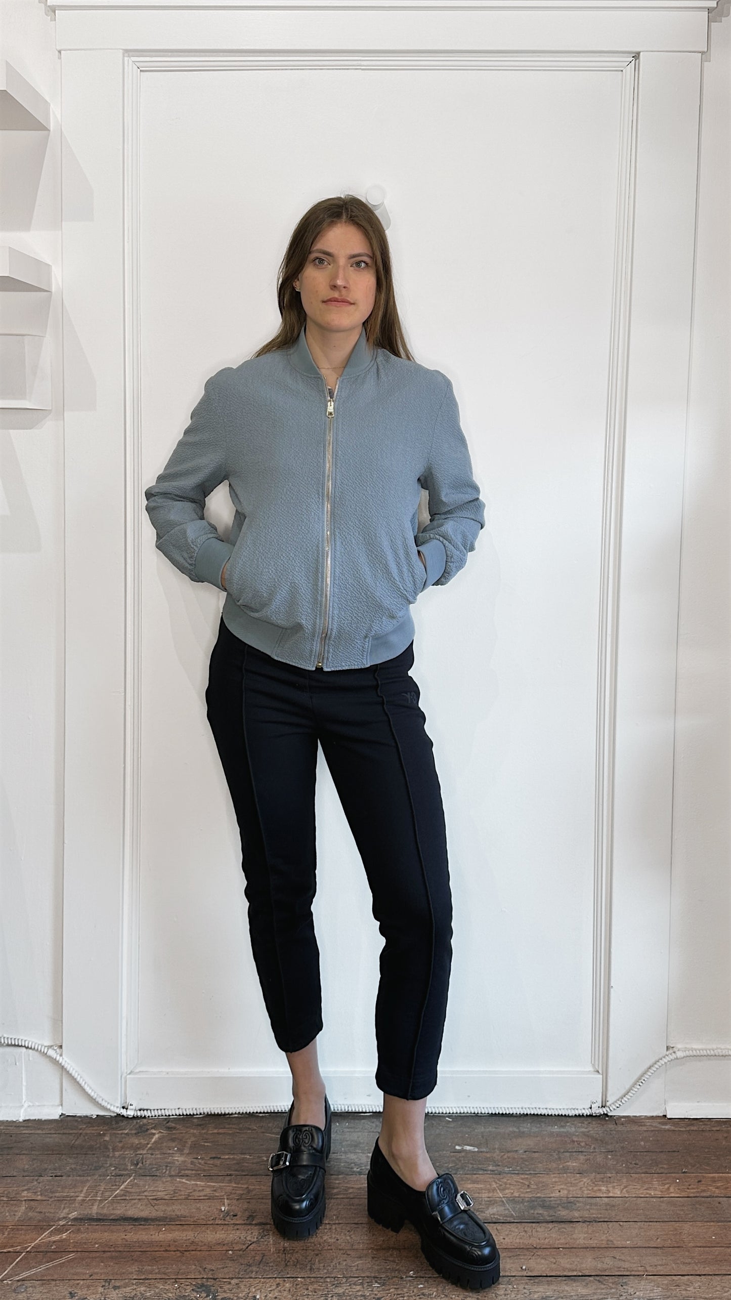 Paul Smith Pastel Blue Seersucker Bomber Jacket Medium