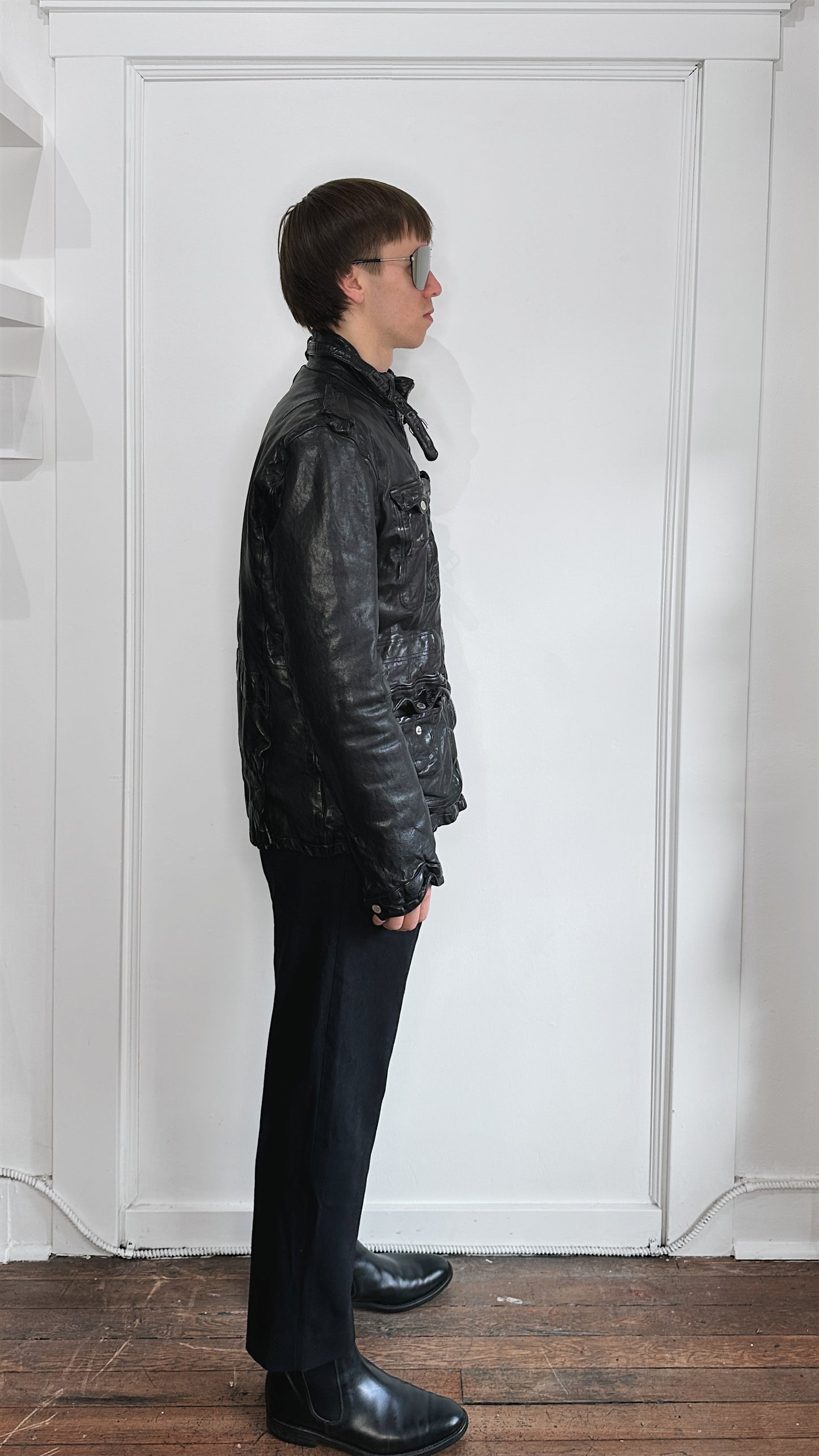Neil Barrett Black Buffalo Leather Down Filled Jacket Large