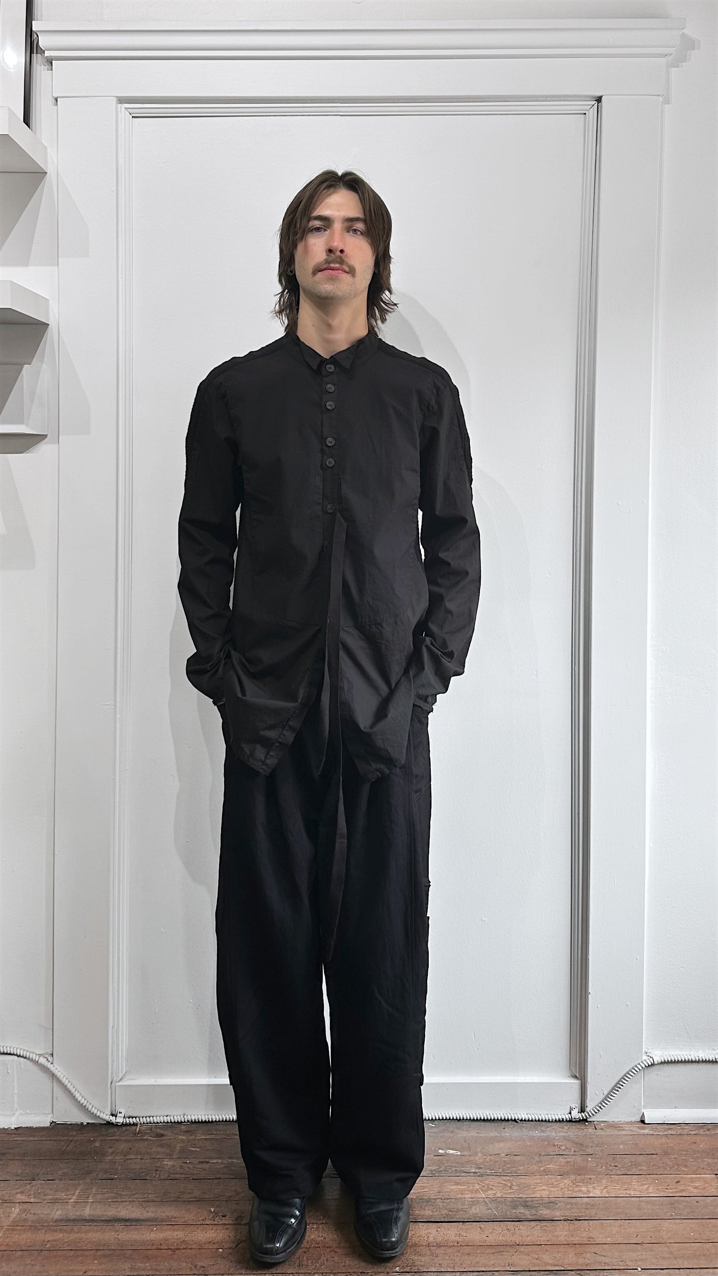Zam Barrett Black Faulted Shoulder Bib Front Shirt 38