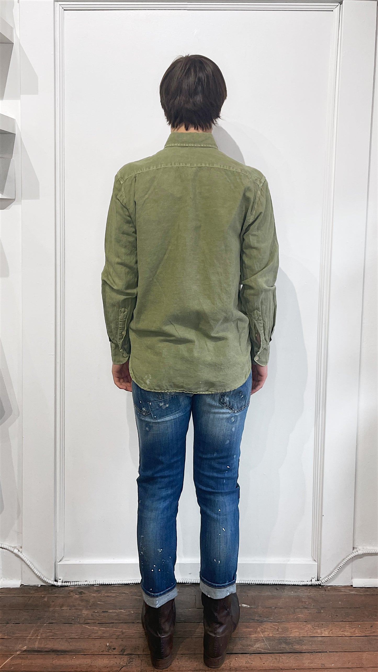 Our Legacy Green Linen Cotton Blend Button Up Shirt 36