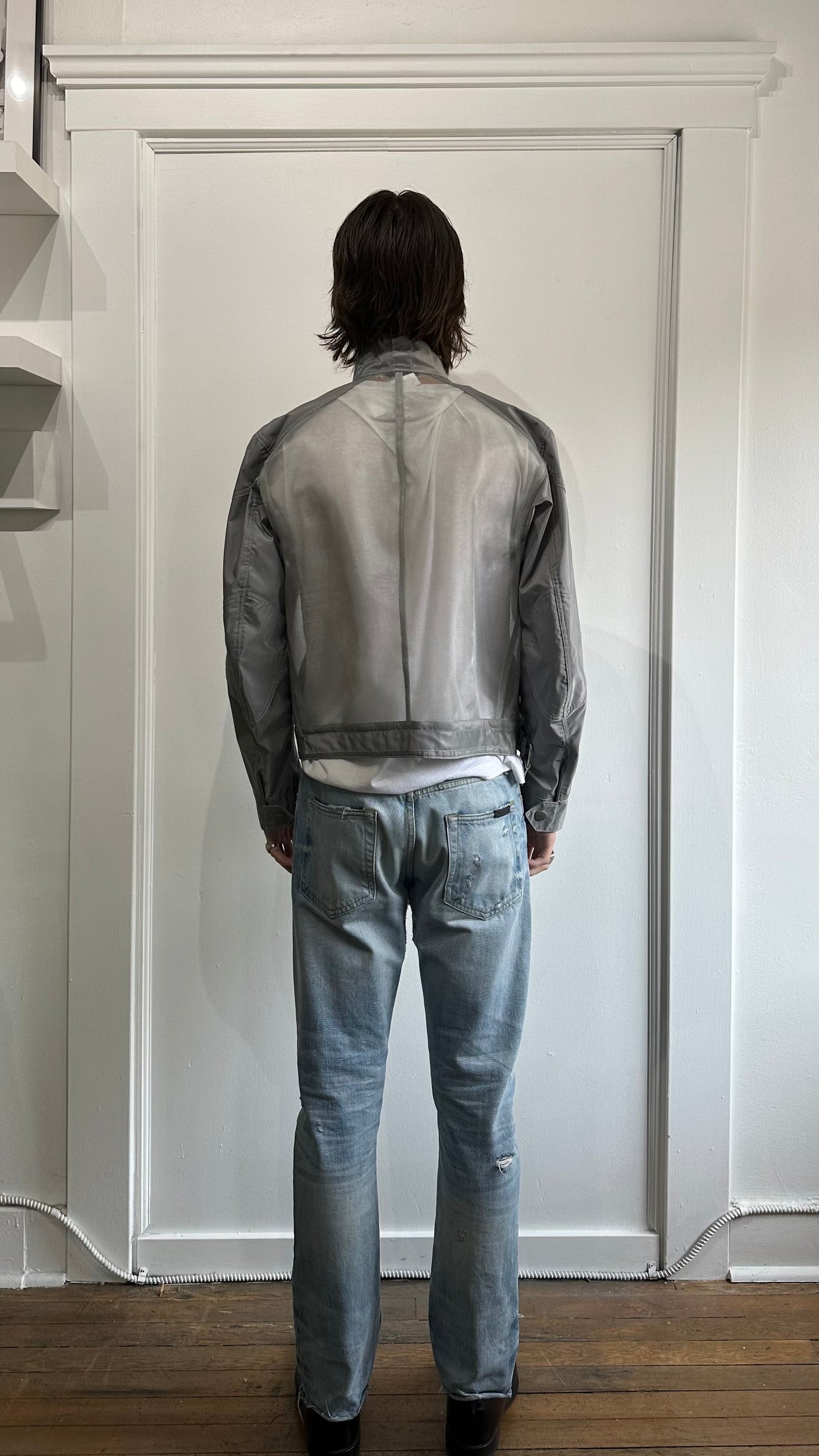 Belstaff Light Grey Nylon Mesh Panelled Motorcycle Jacket Medium - M