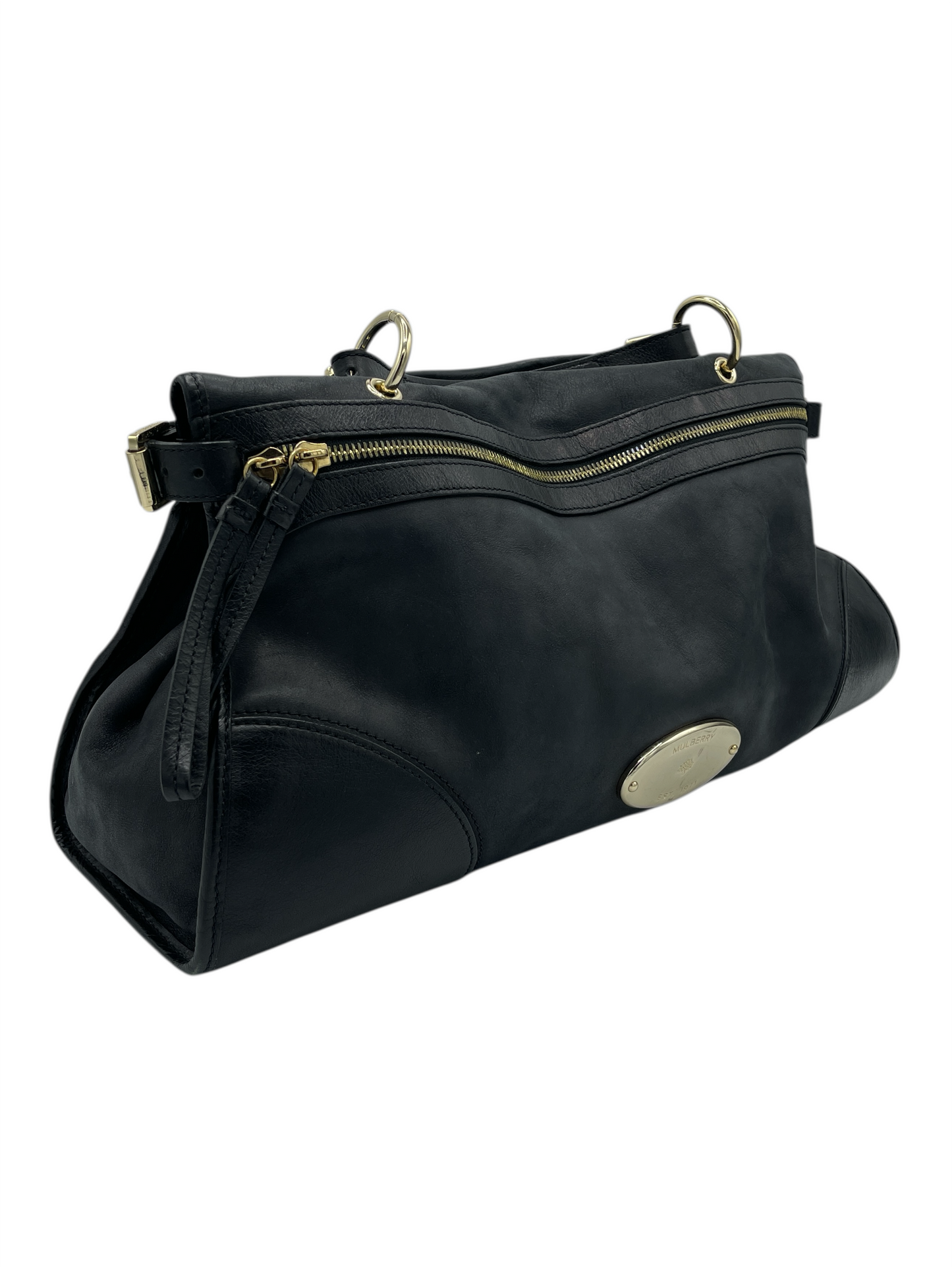 Mulberry Black Smooth Leather Taylor Satchel