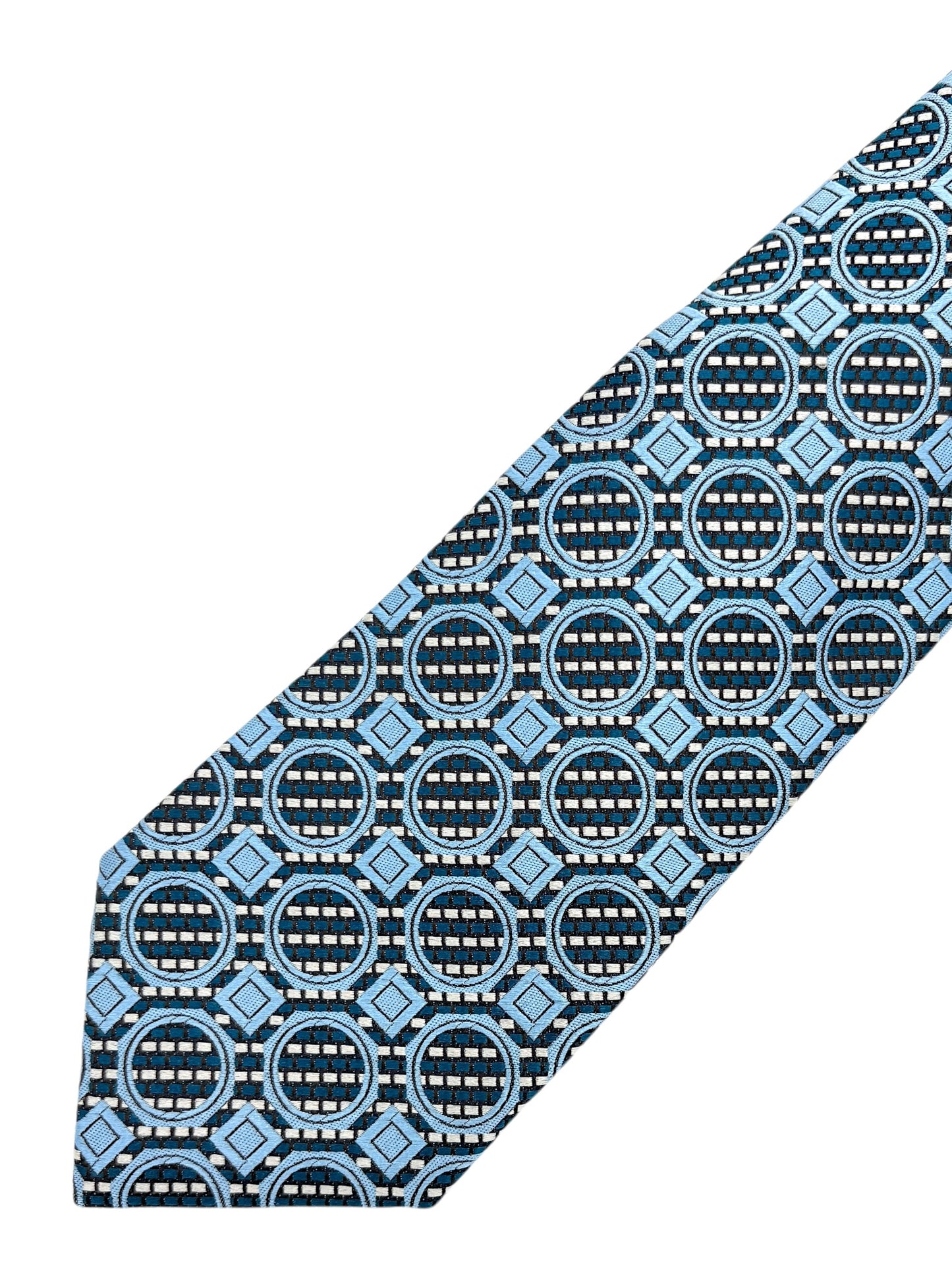 Ermenegildo Zegna Teal & Light Blue Abstract Pattern Silk Tie
