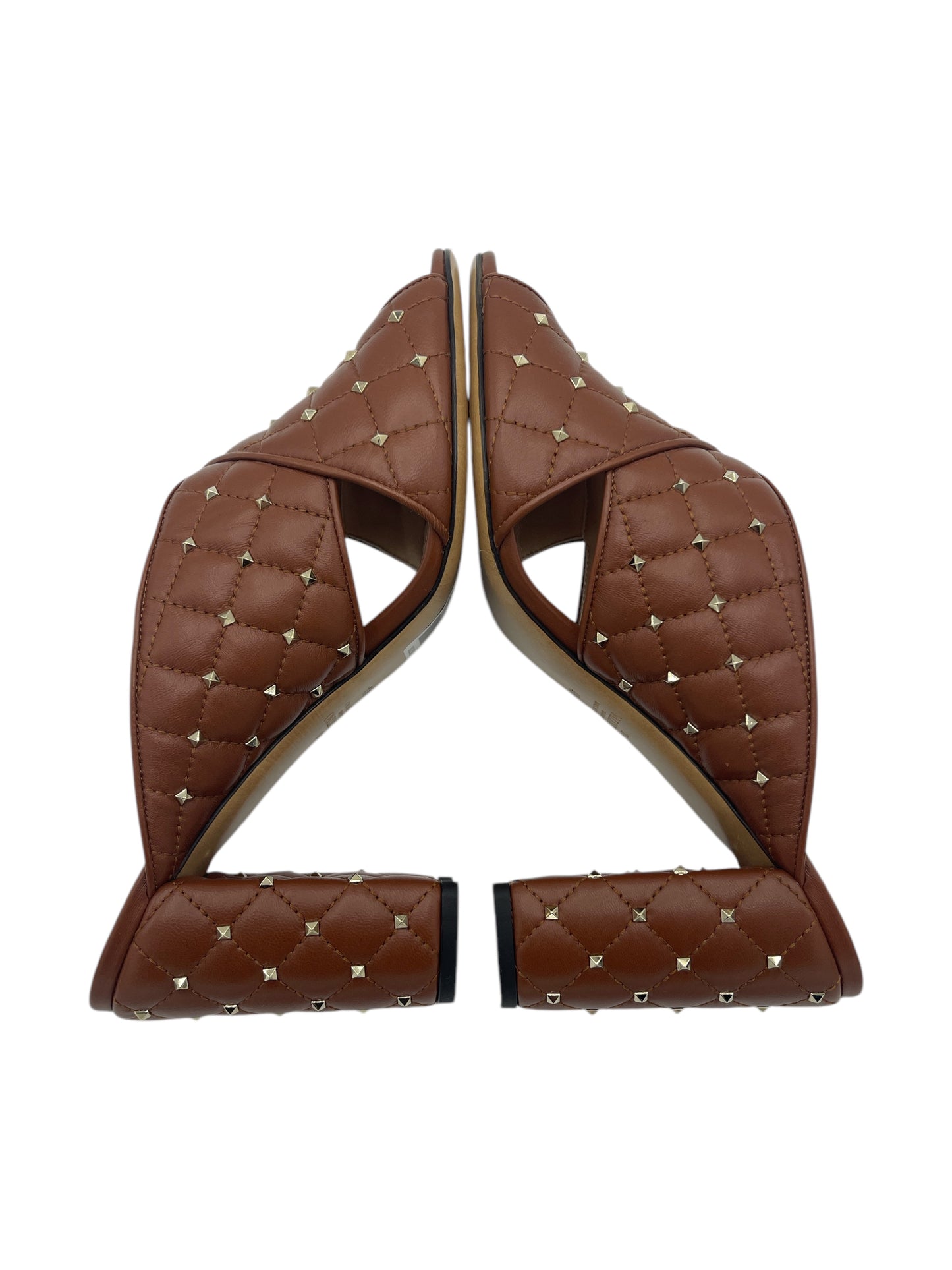 Valentino Light Brown Leather Rockstud Crossover Heels