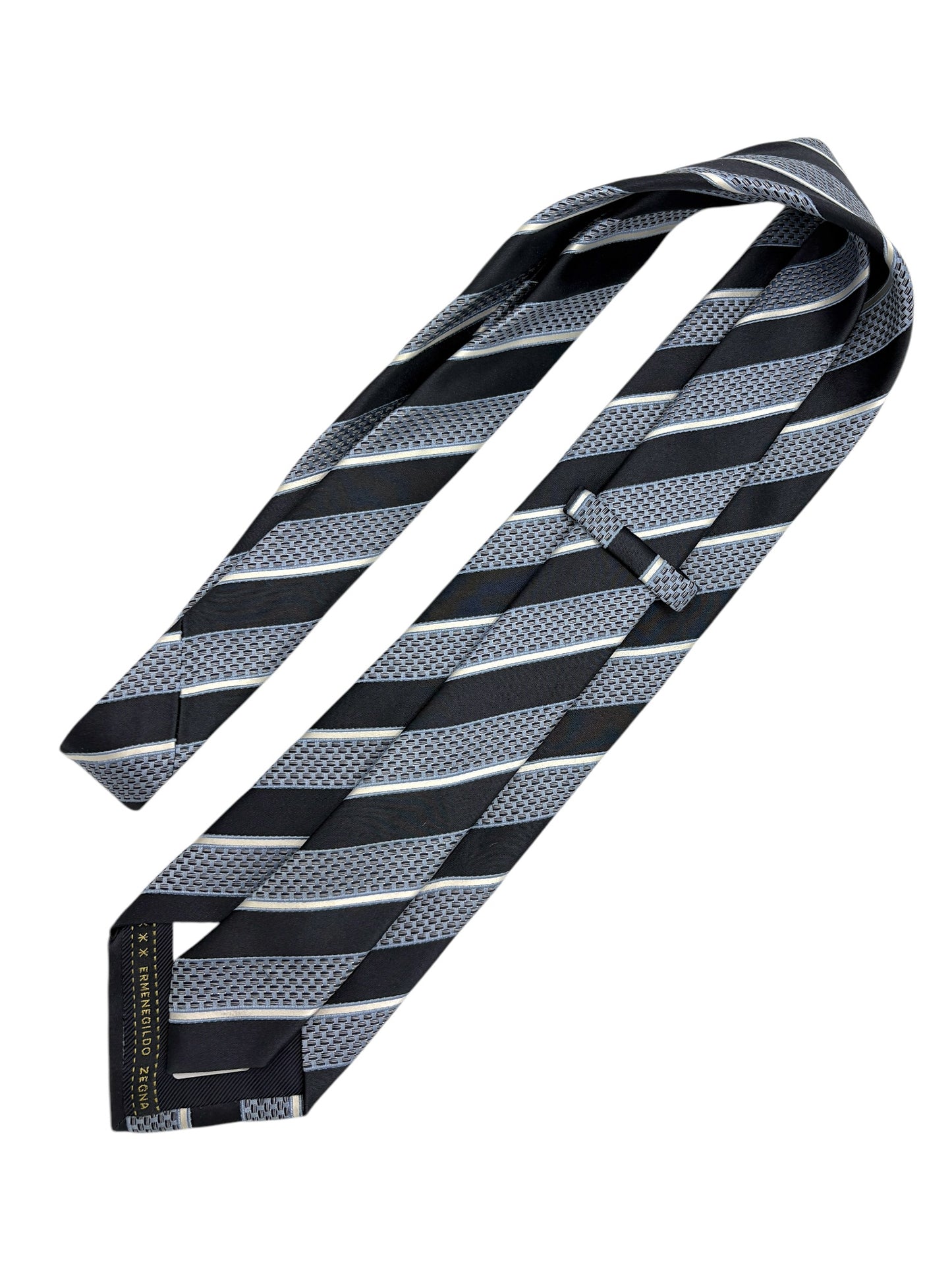 Ermenegildo Zegna Dark & Light Blue Diagonal Striped Silk Tie