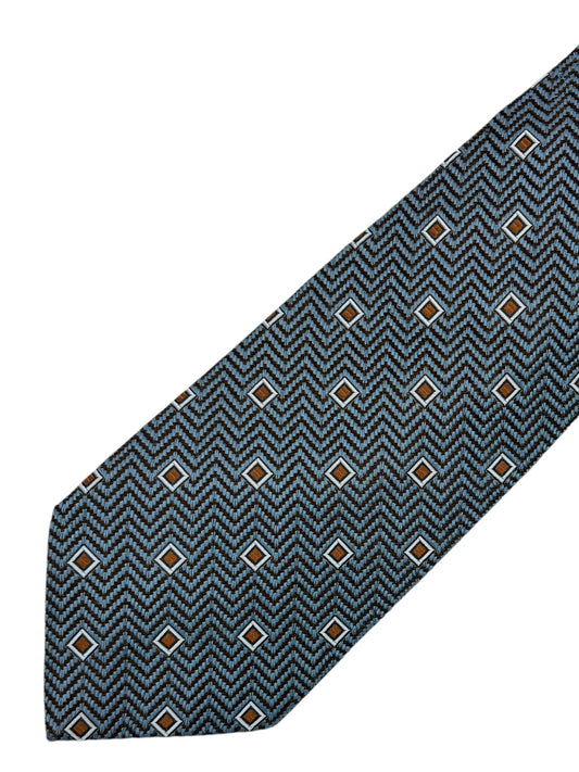 Ermenegildo Zegna Teal Blue Silk Geometric Neck Tie