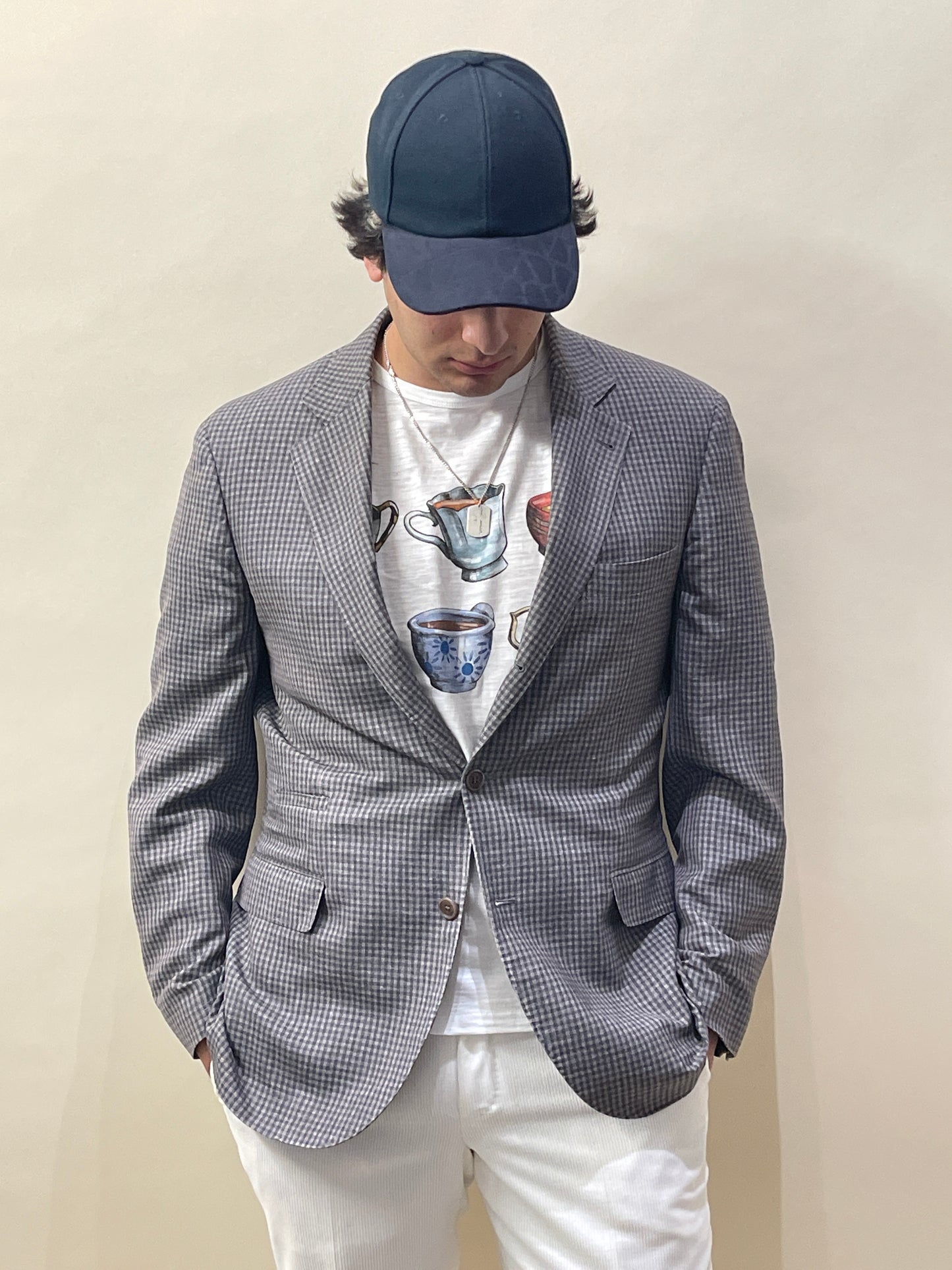 Brunello Cucinelli Light & Dark Grey Gingham Check Wool Linen Silk Sport Coat 42