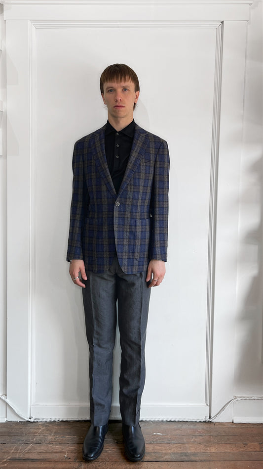 Suitsupply Navy & Brown Flannel Wool Sport Coat 38S