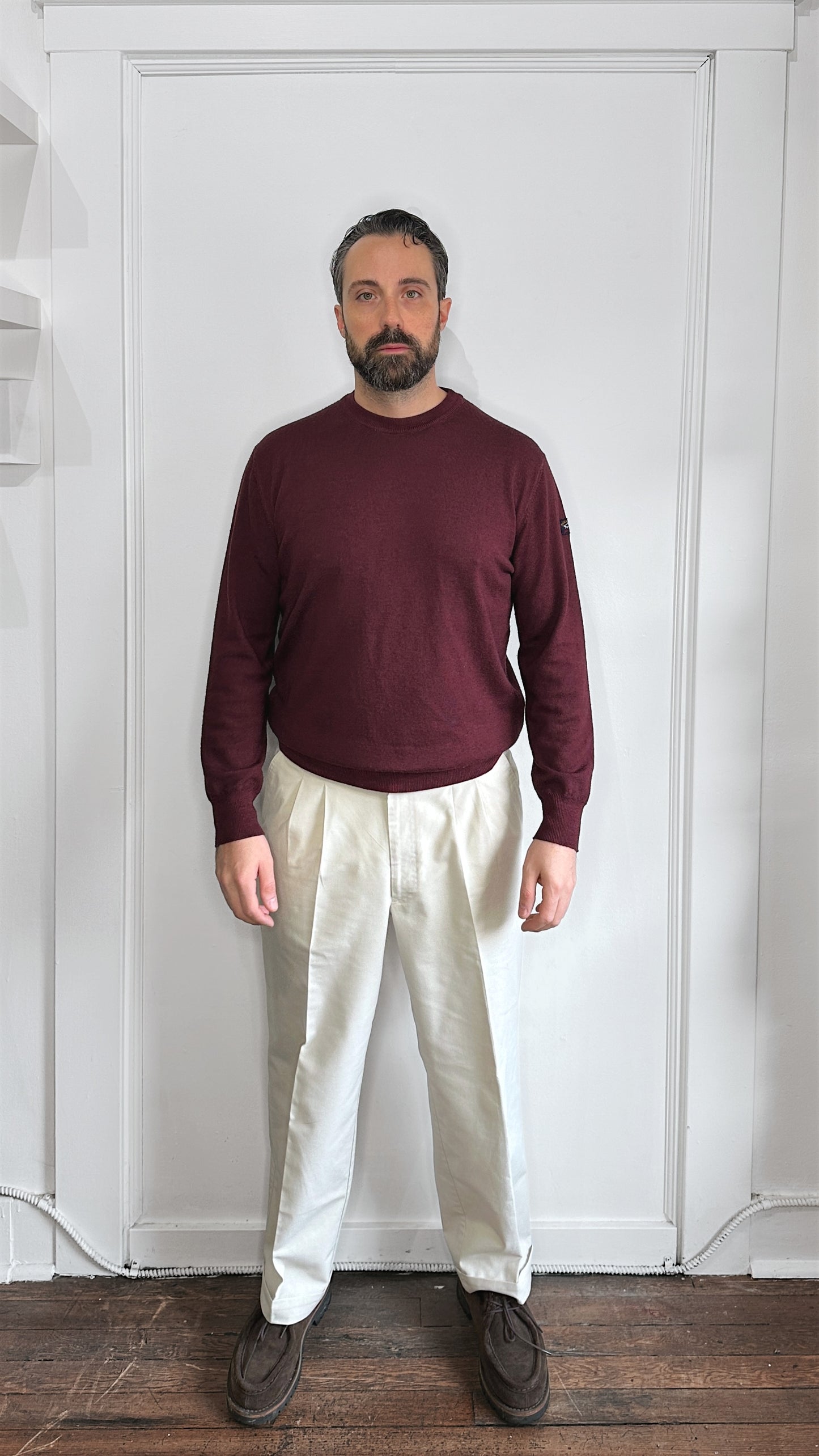 Paul & Shark Maroon Wool Lightweight Knit Crewneck Sweater Large