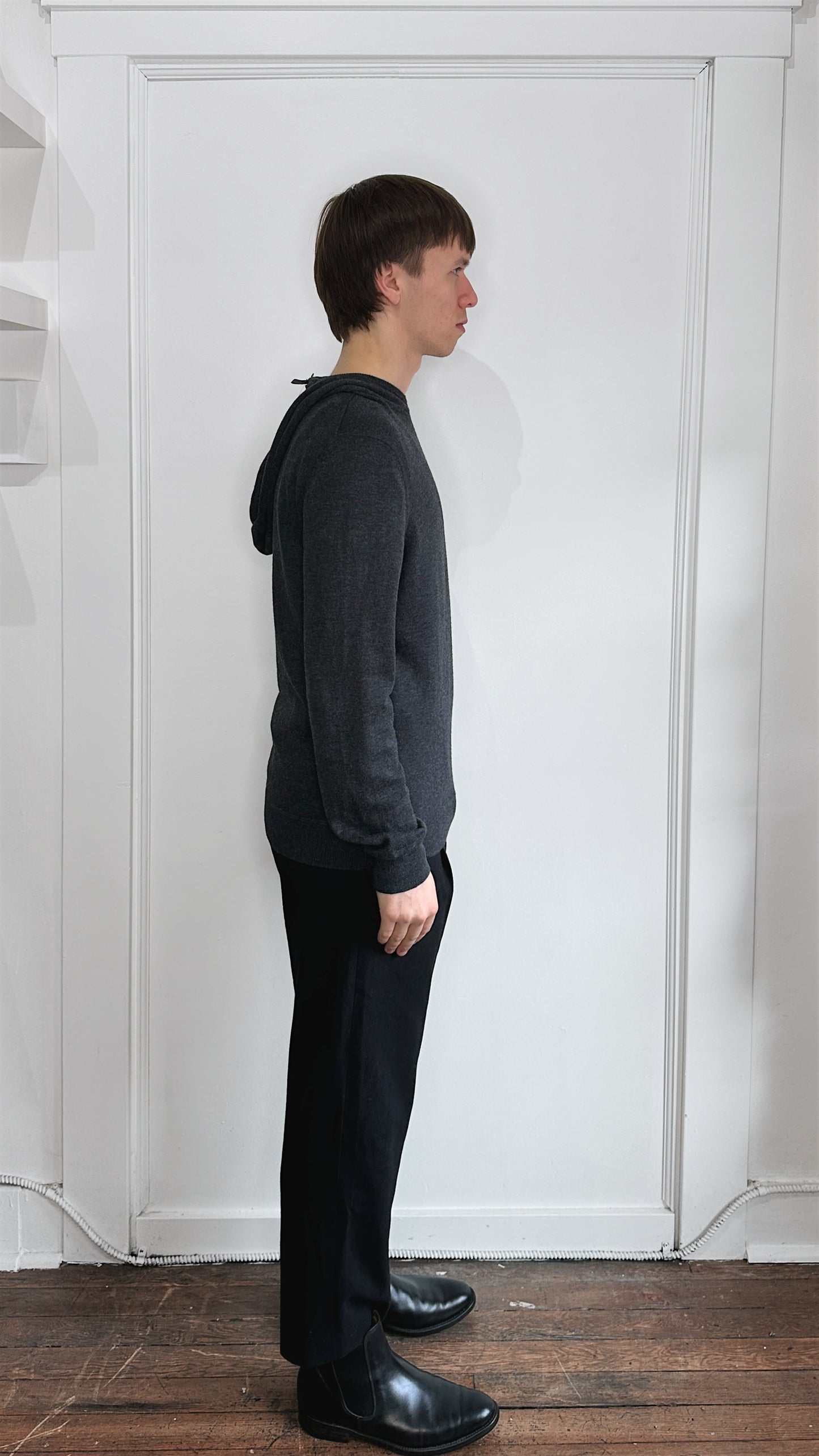 Hugo Boss Dark Grey Wool Blend Knit Hoodie Large