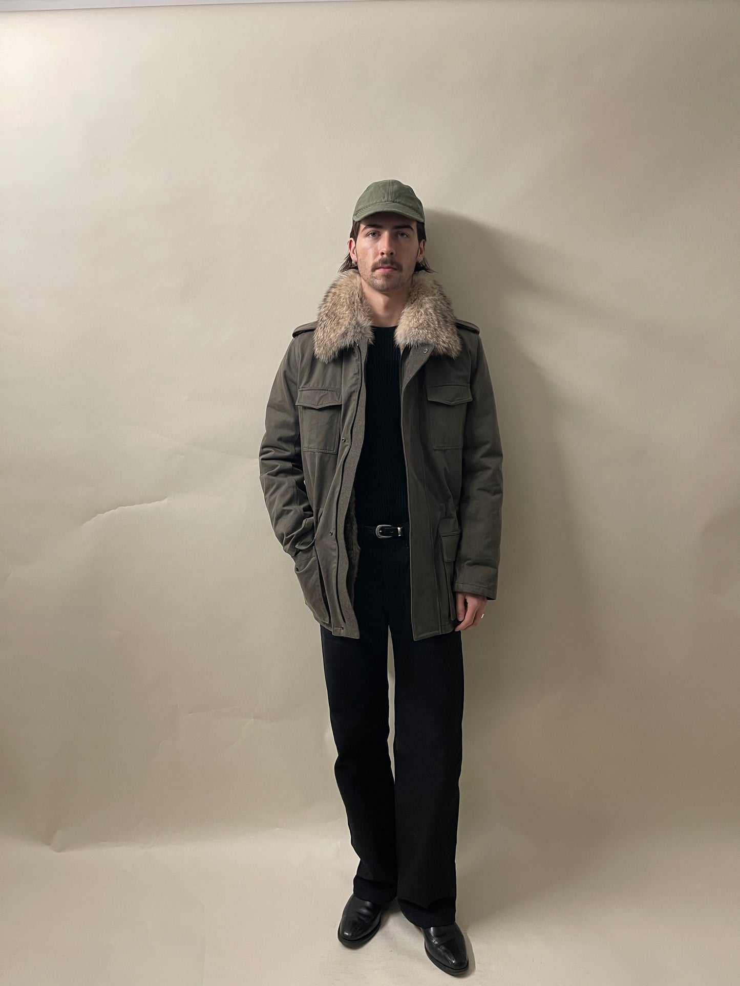 Yves Salomon Army Green Cotton Coyote Fur Lined Parka Medium - M