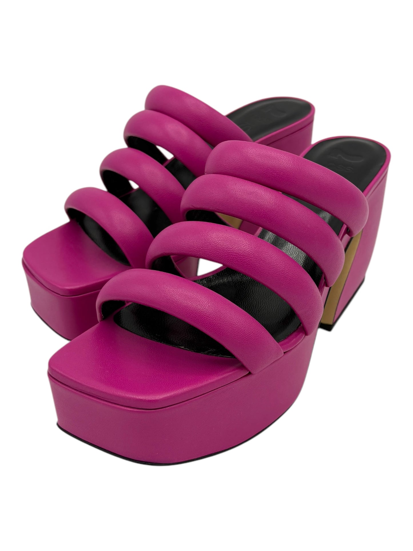 Sergio Rossi Pink Leather 4 Strap Block Heel Mules 7.5 M / 9 W