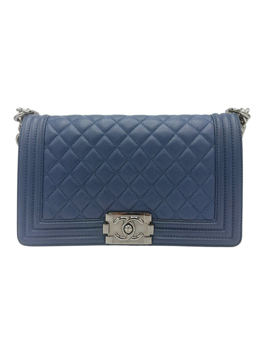Chanel Slate Blue Lambskin Quilted Medium Boy Bag