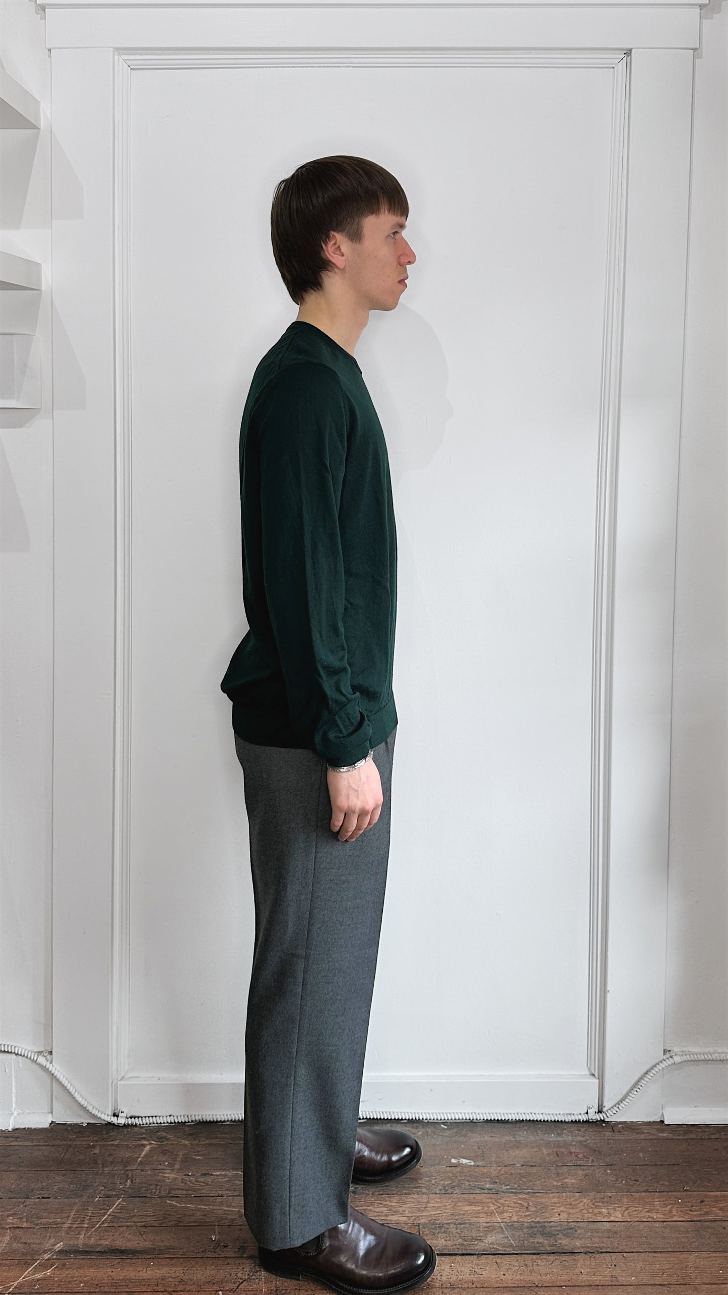 Hugo Boss Forest Green Lightweight Wool Crewneck Sweater Extra Large