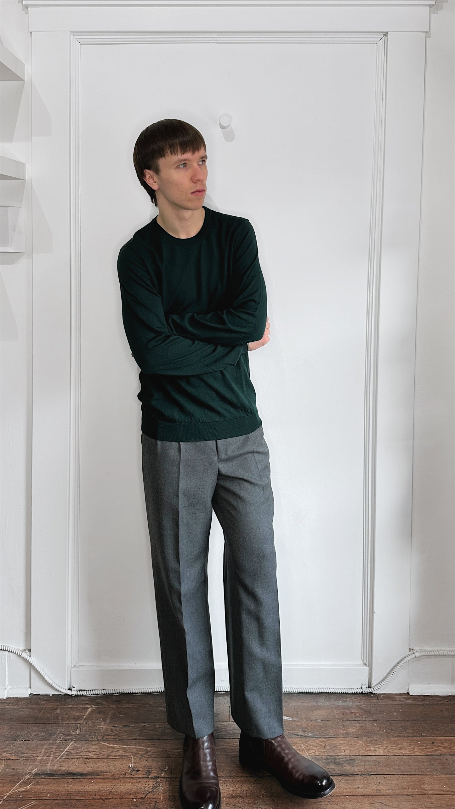 Hugo Boss Forest Green Lightweight Wool Crewneck Sweater Extra Large