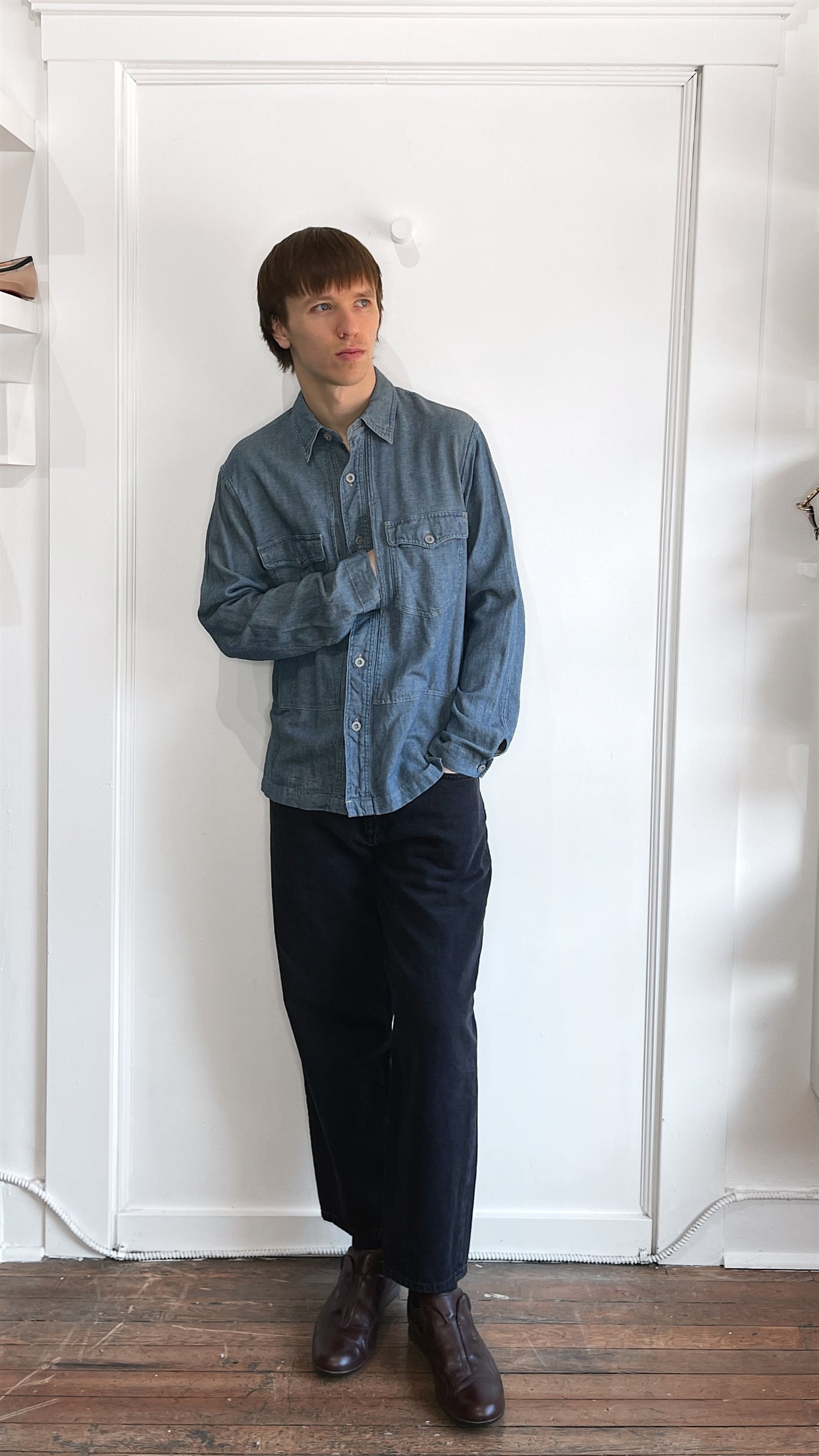 RRL Light Blue Cotton Twill Overshirt Medium