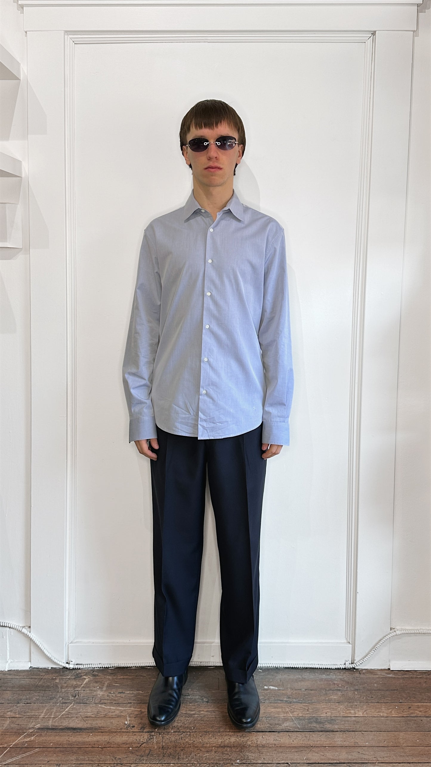 Sunspel Light Blue Cotton Button Up Shirt Medium