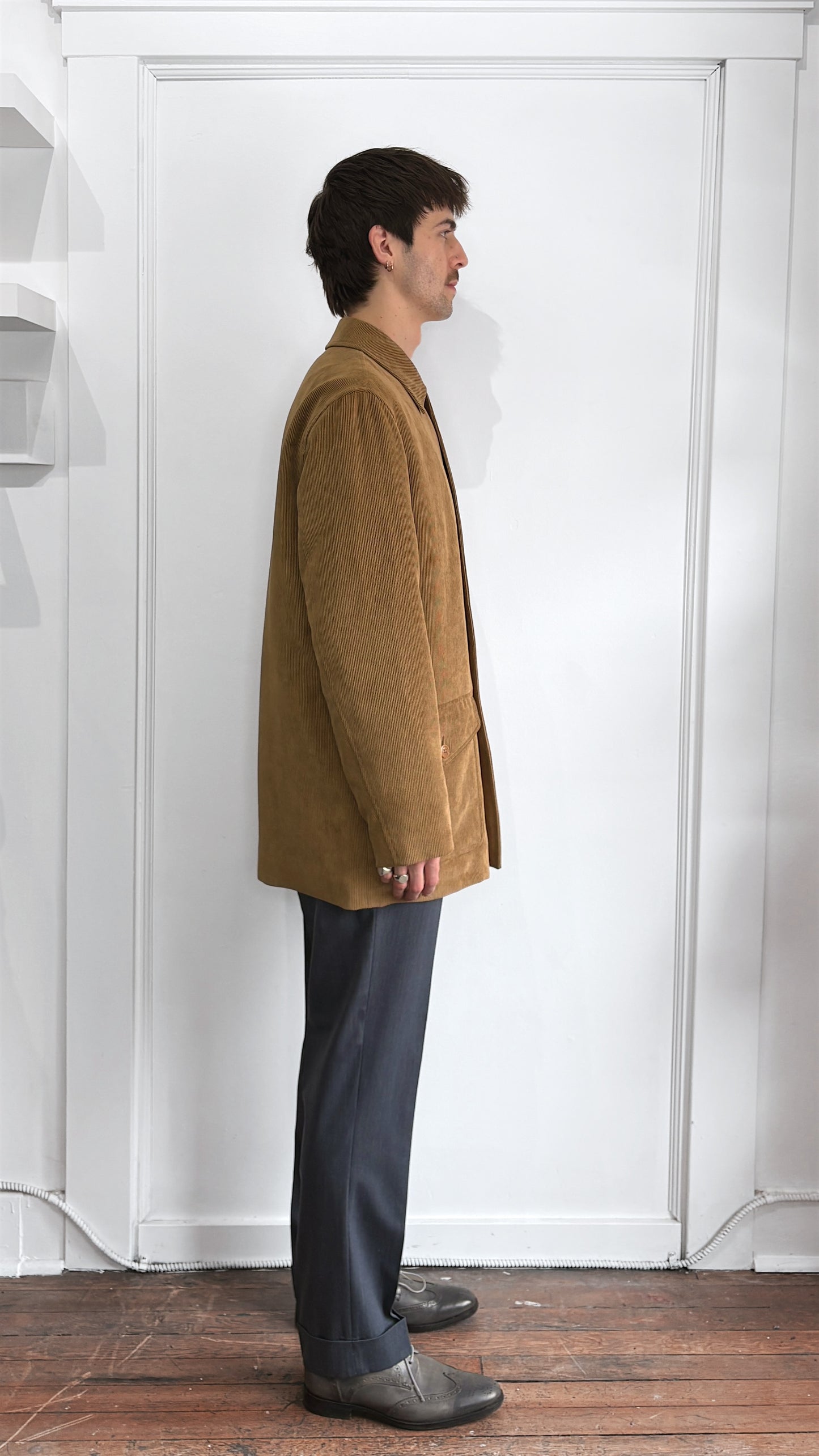 Ermenegildo Zegna Caramel Poly Blend Corduroy Mid Length Overcoat 38
