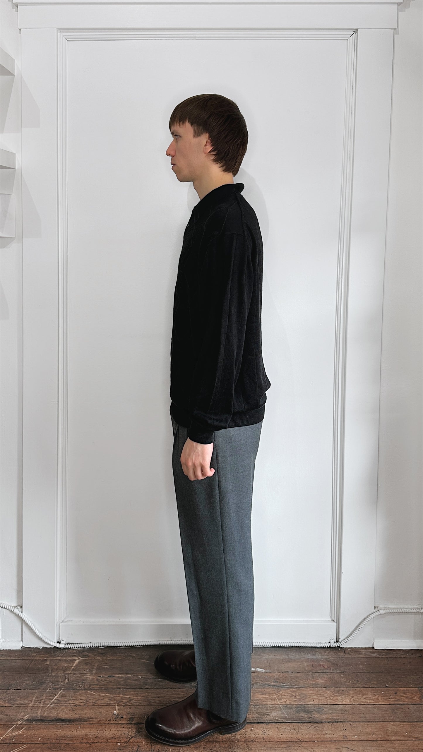 Tulliano Black Tonal Argyle Pattern Knit Polo Sweater Extra Large