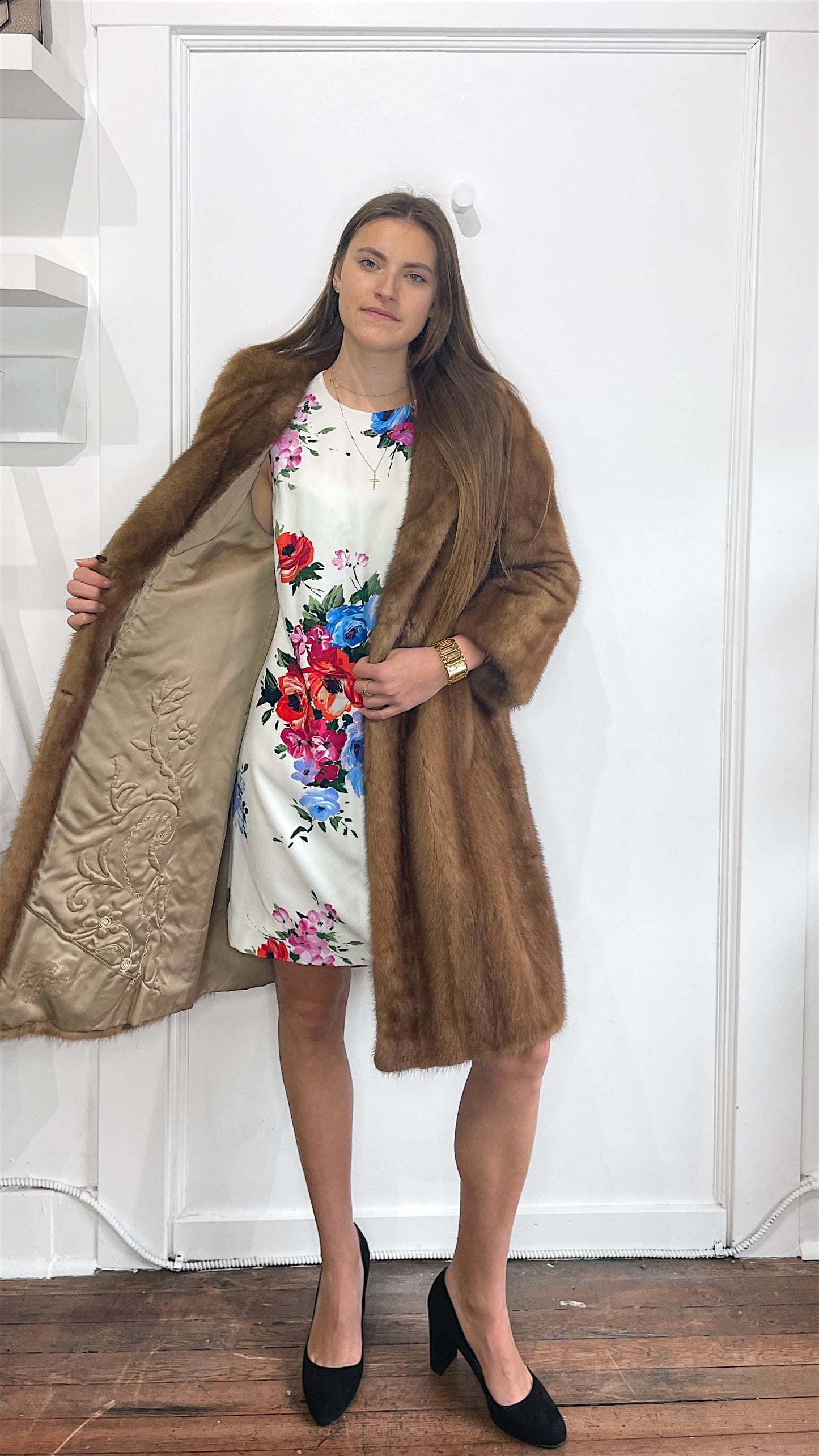 Unbranded Caramel Brown Mink Fur Overcoat Extra Small - XS