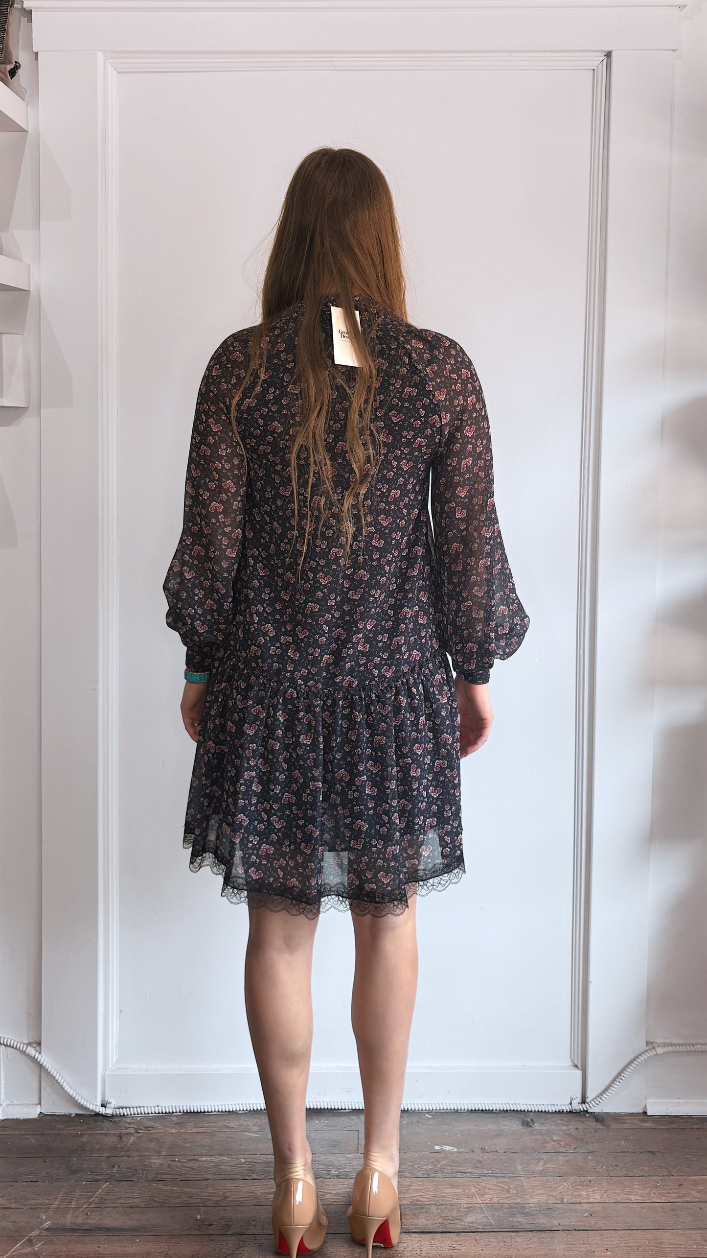 See By Chloé Navy & Pink Floral Printed Chiffon Dress 36