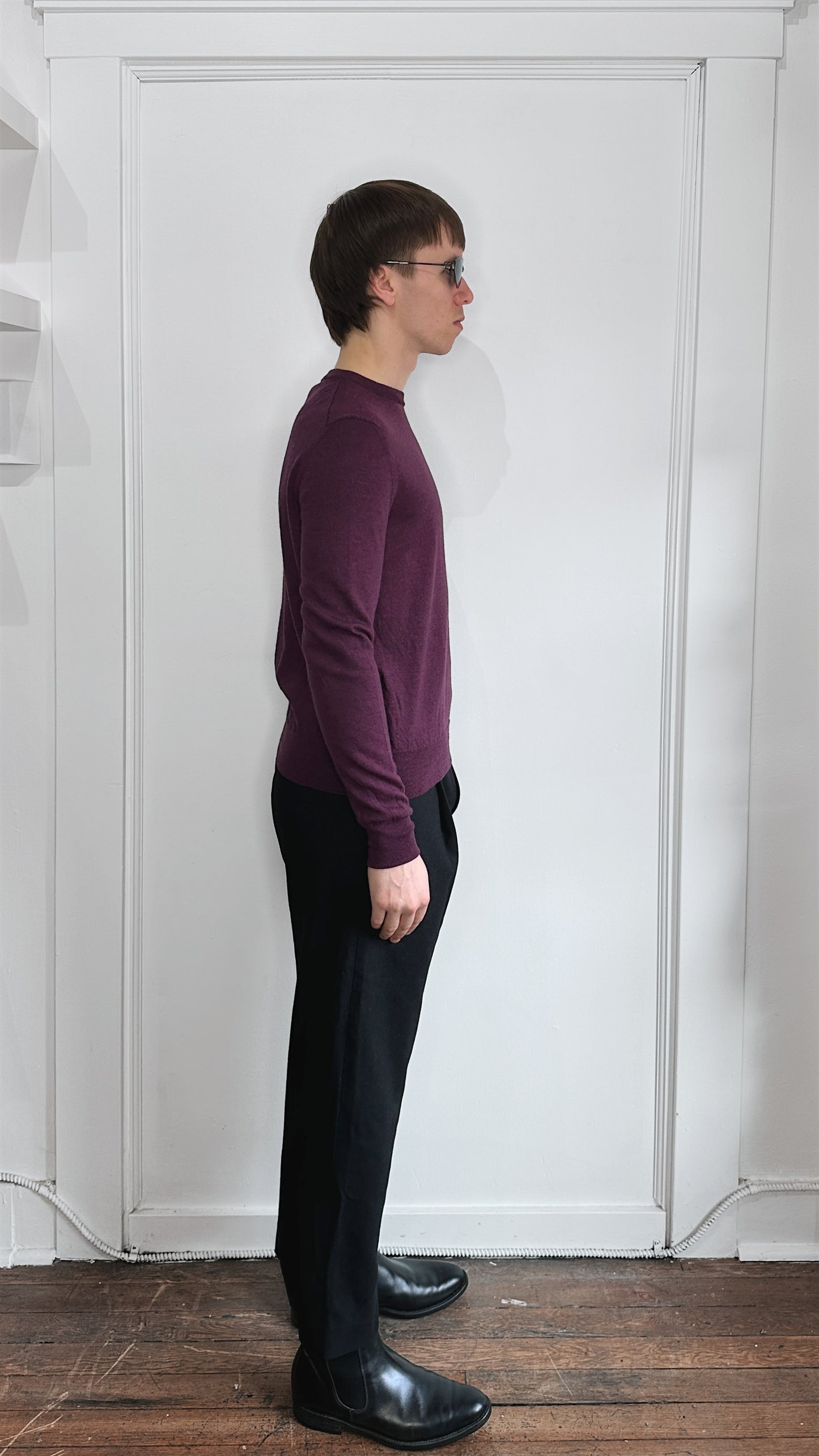 Canali Purple Merino Wool Knit Crewneck Sweater Small