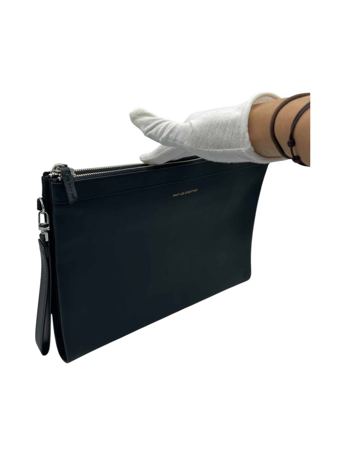 Want Les Essentiels Black Leather Foldable Large Clutch