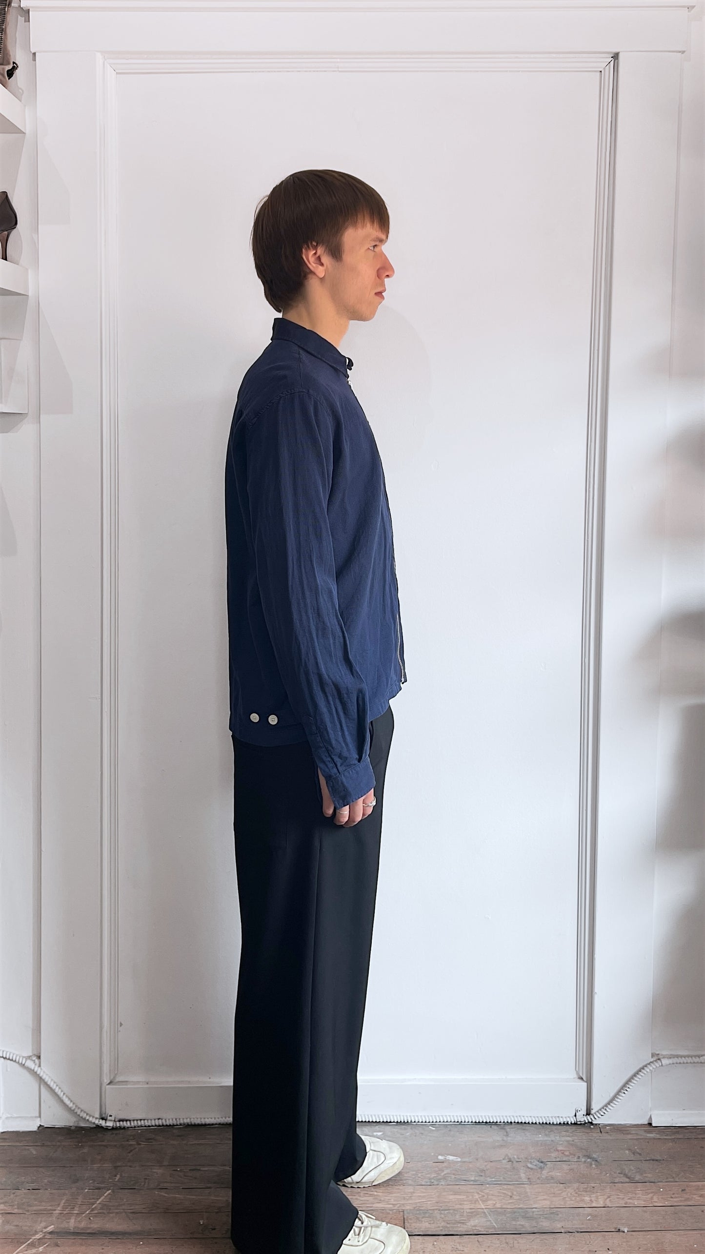 Our Legacy Navy Blue Lightweight Cotton Zip Up Overshirt 38