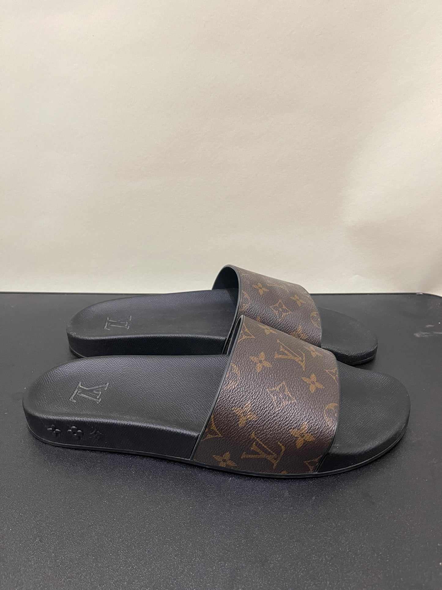 Louis Vuitton Black & Brown Monogram Waterfront Slide 12 M / 13.5 W