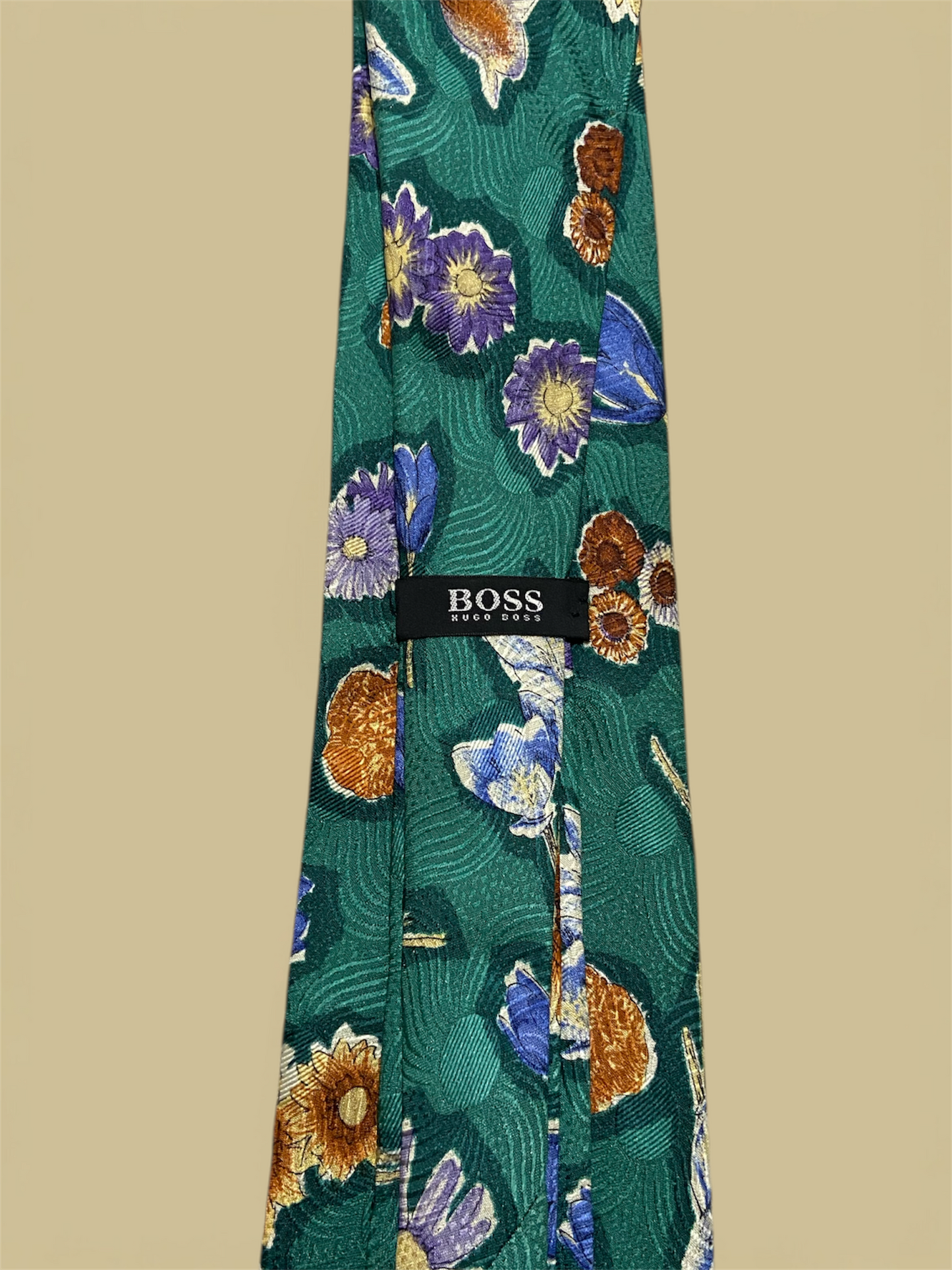 Hugo Boss Emerald Green & Multicolour Floral Pattern Silk Tie