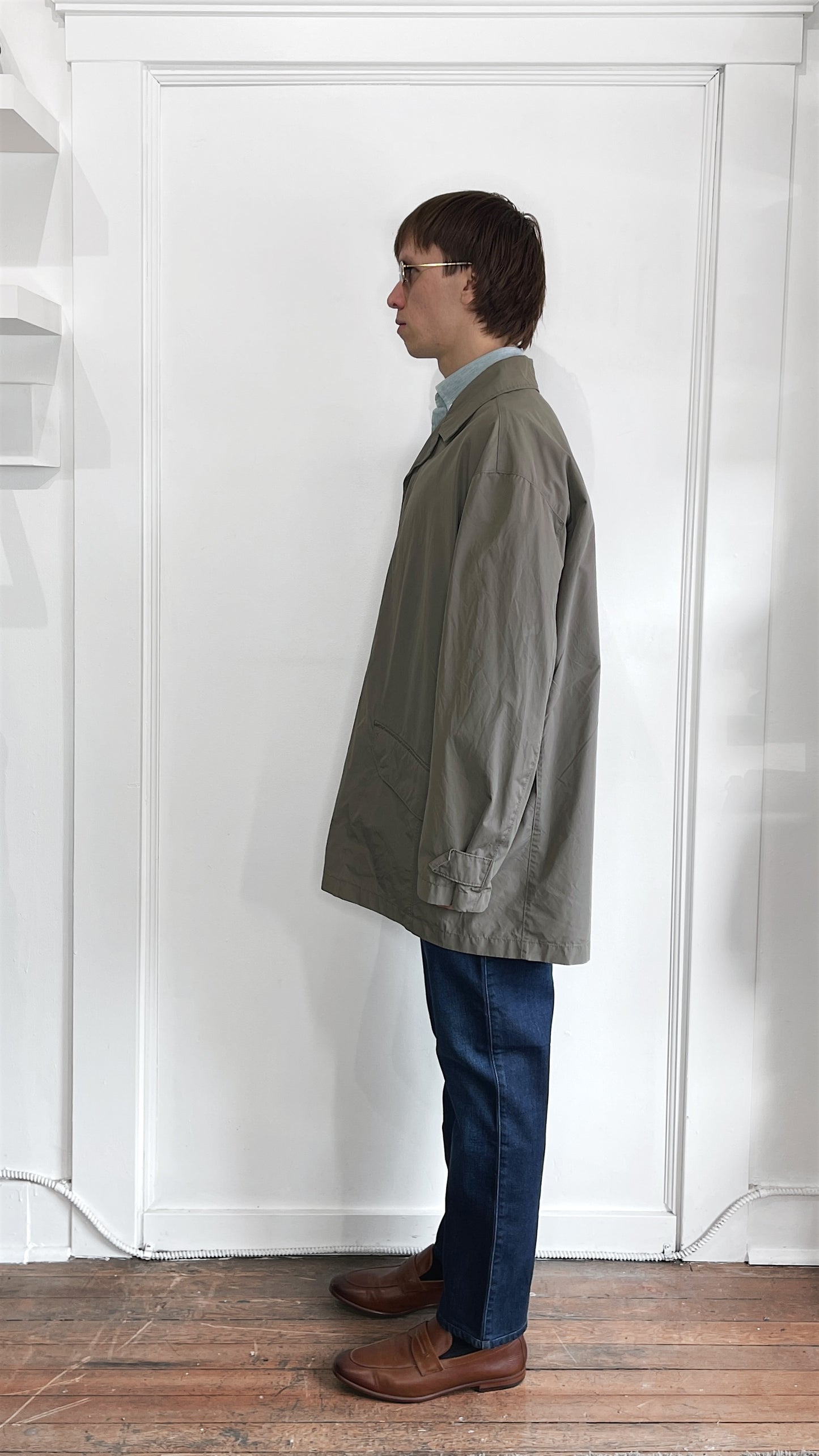 Ermenegildo Zegna Olive Nylon Blend Lightweight Overcoat Extra Large