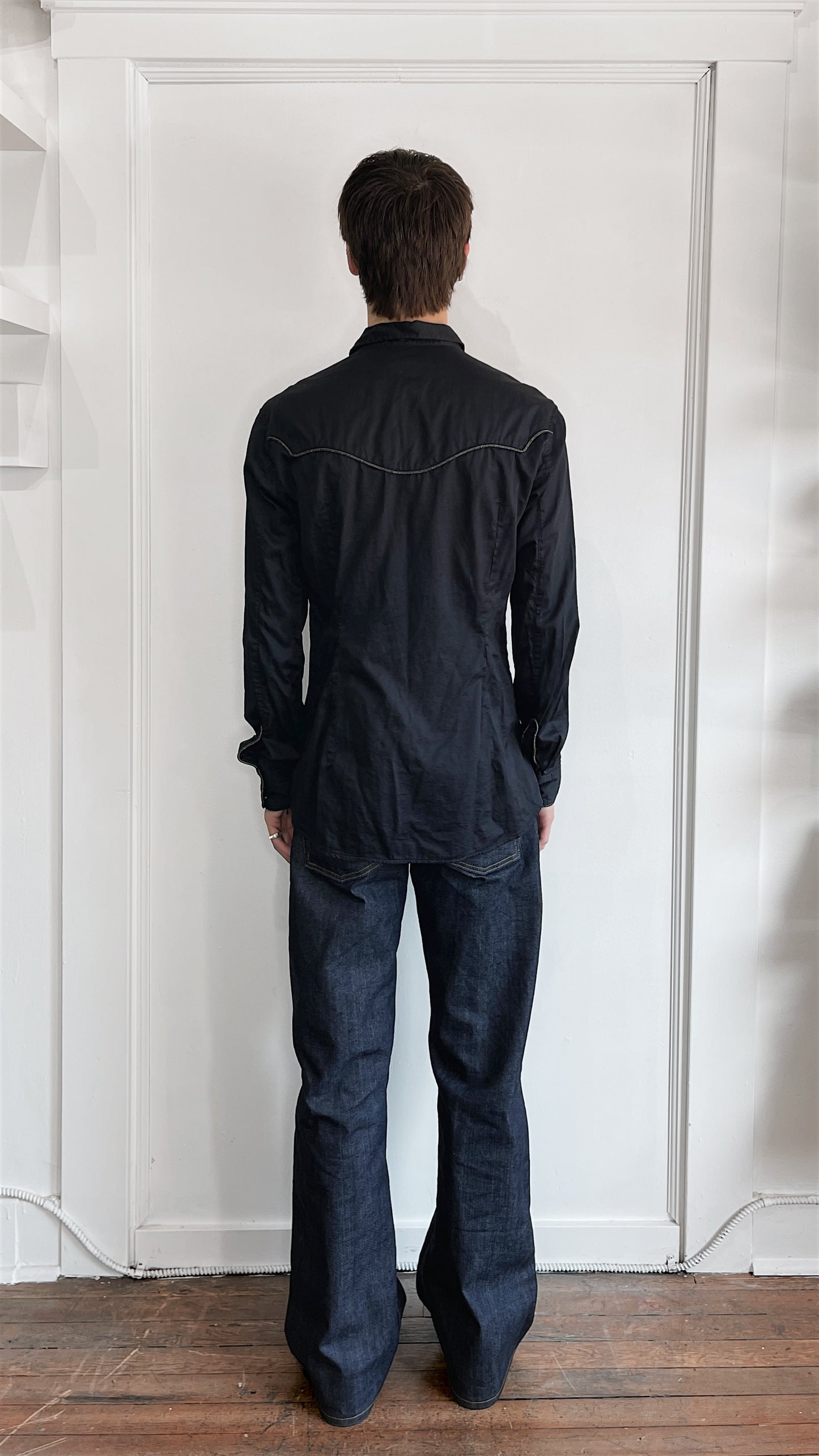 John Varvatos Black Lightweight Cotton Metallic Rope Motif Shirt Large