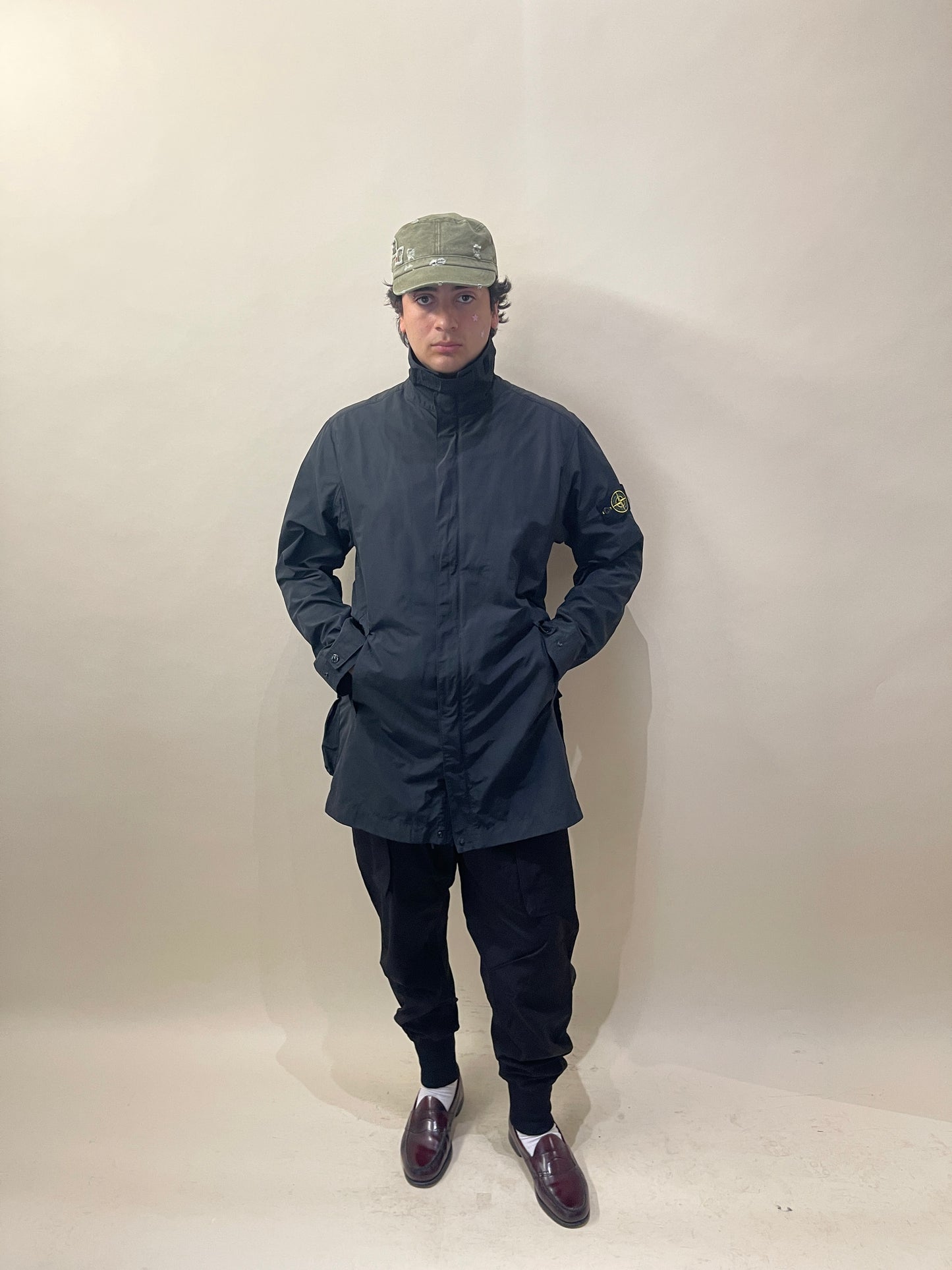 Stone Island Black Nylon 3/4 Length Technical Coat Extra Large - XL