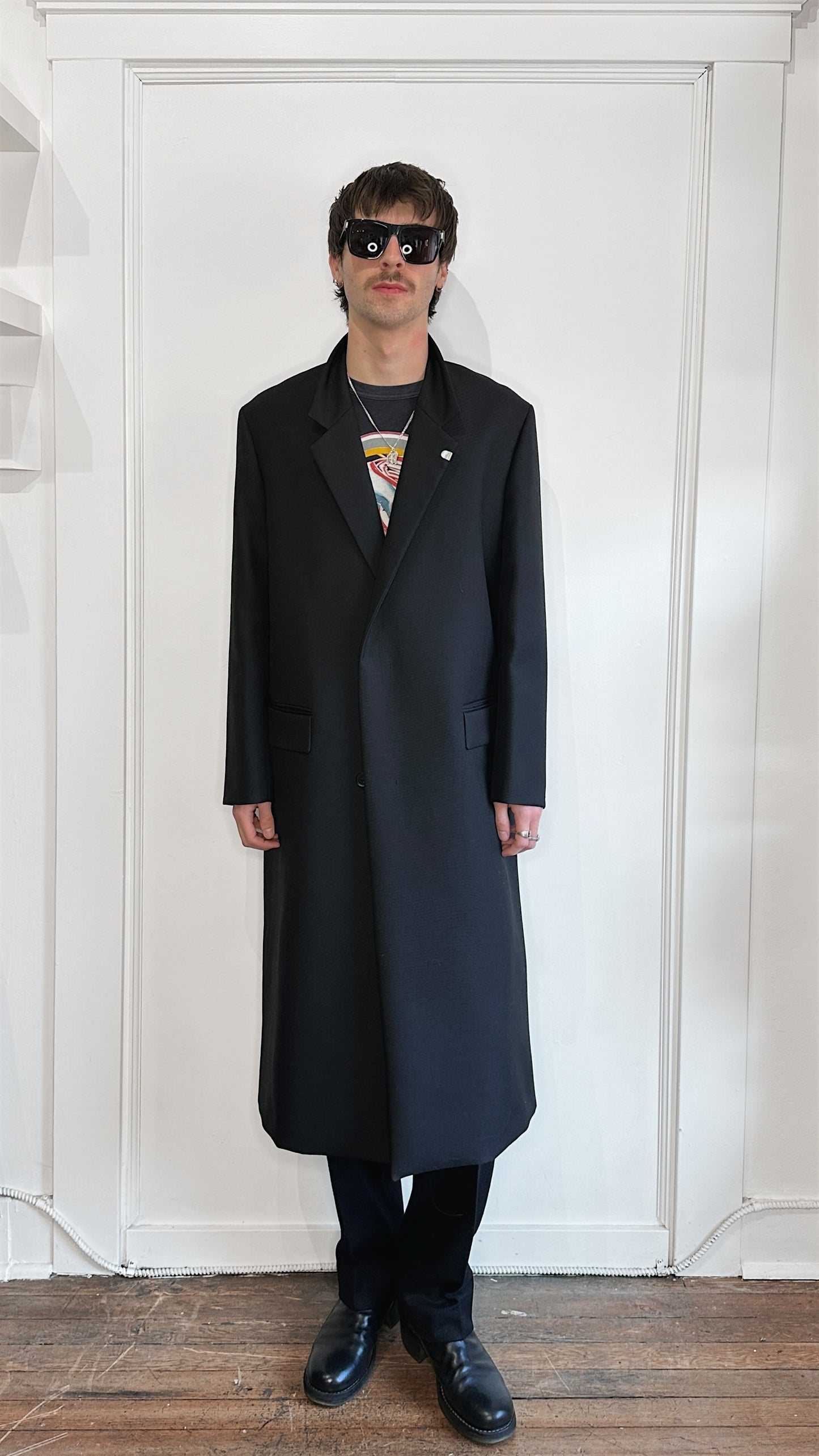 Jil Sander Black Wool Gabardine Hardware Overcoat 36