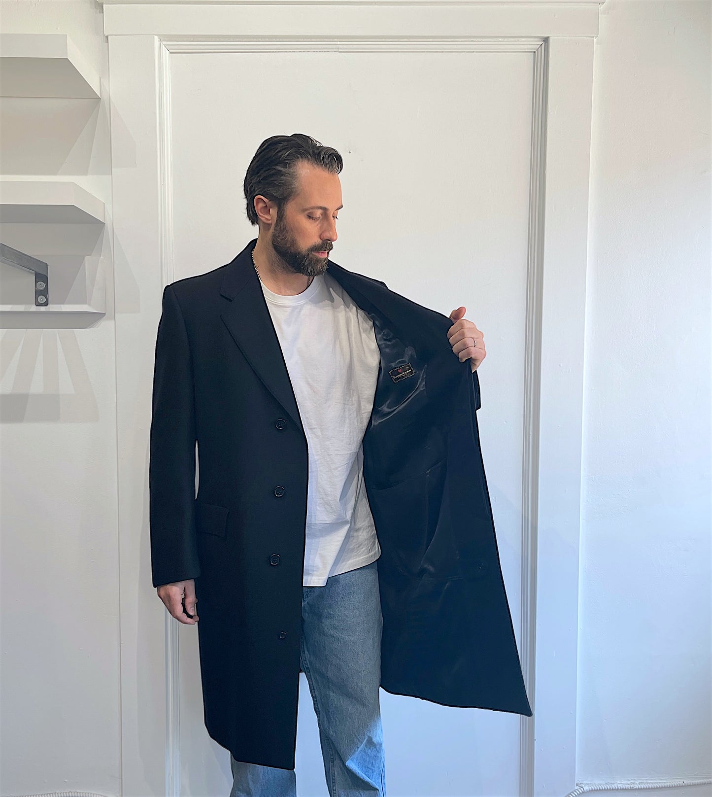 Samuelsohn Navy Blue Heavy Wool Trench Coat 44R