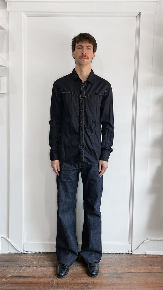 John Varvatos Black Lightweight Cotton Metallic Rope Motif Shirt Large
