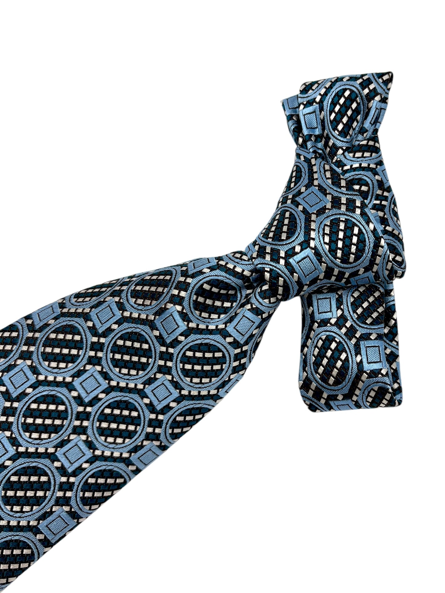 Ermenegildo Zegna Teal & Light Blue Abstract Pattern Silk Tie