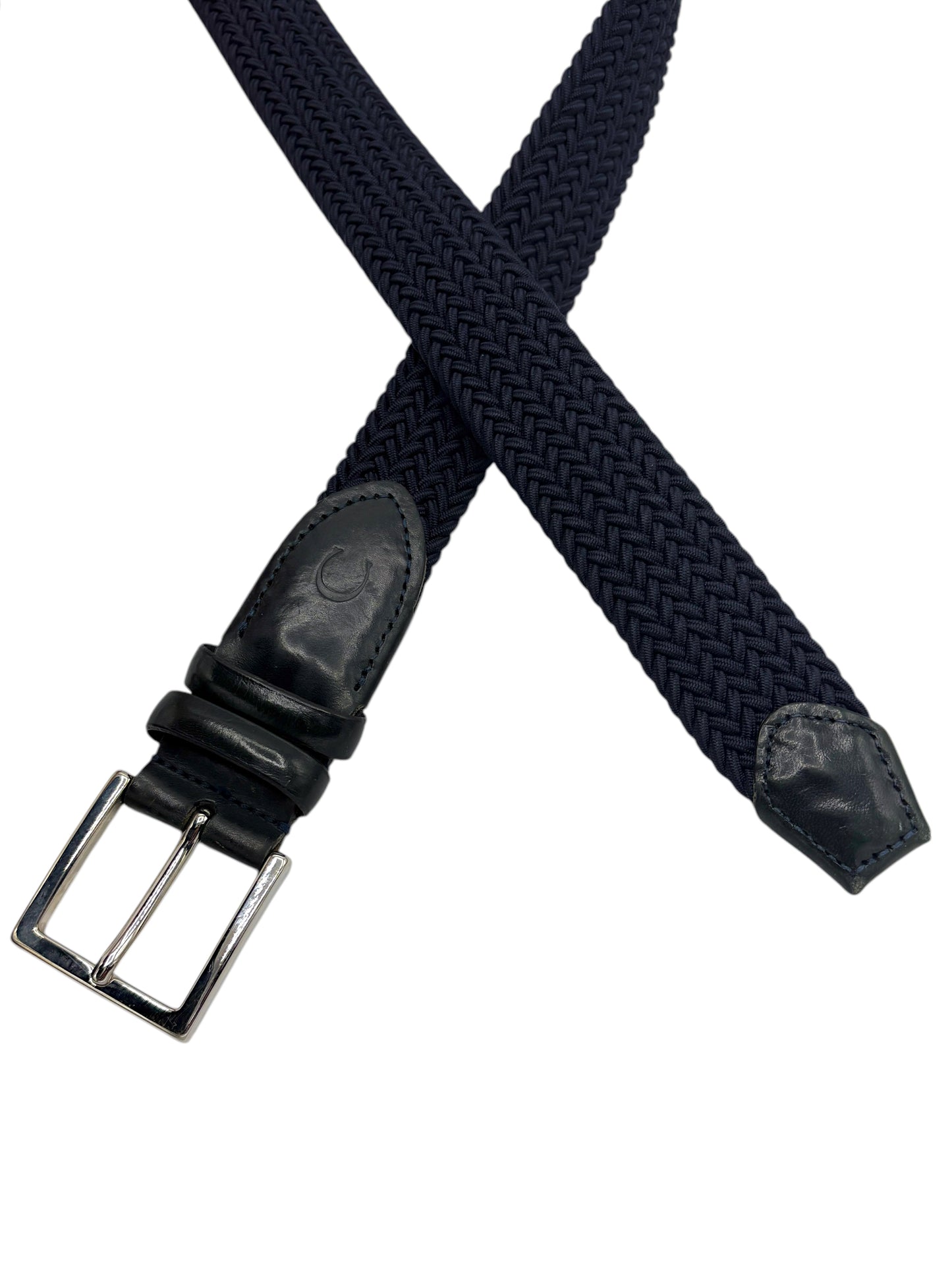 Canali Midnight Navy Woven Stretch Belt 36