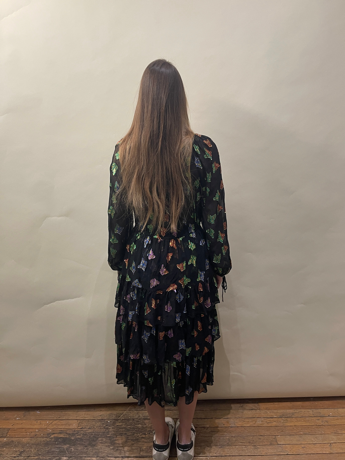 The Kooples Black & Multicolour Butterfly Motif Sheer Silk Dress Medium - M