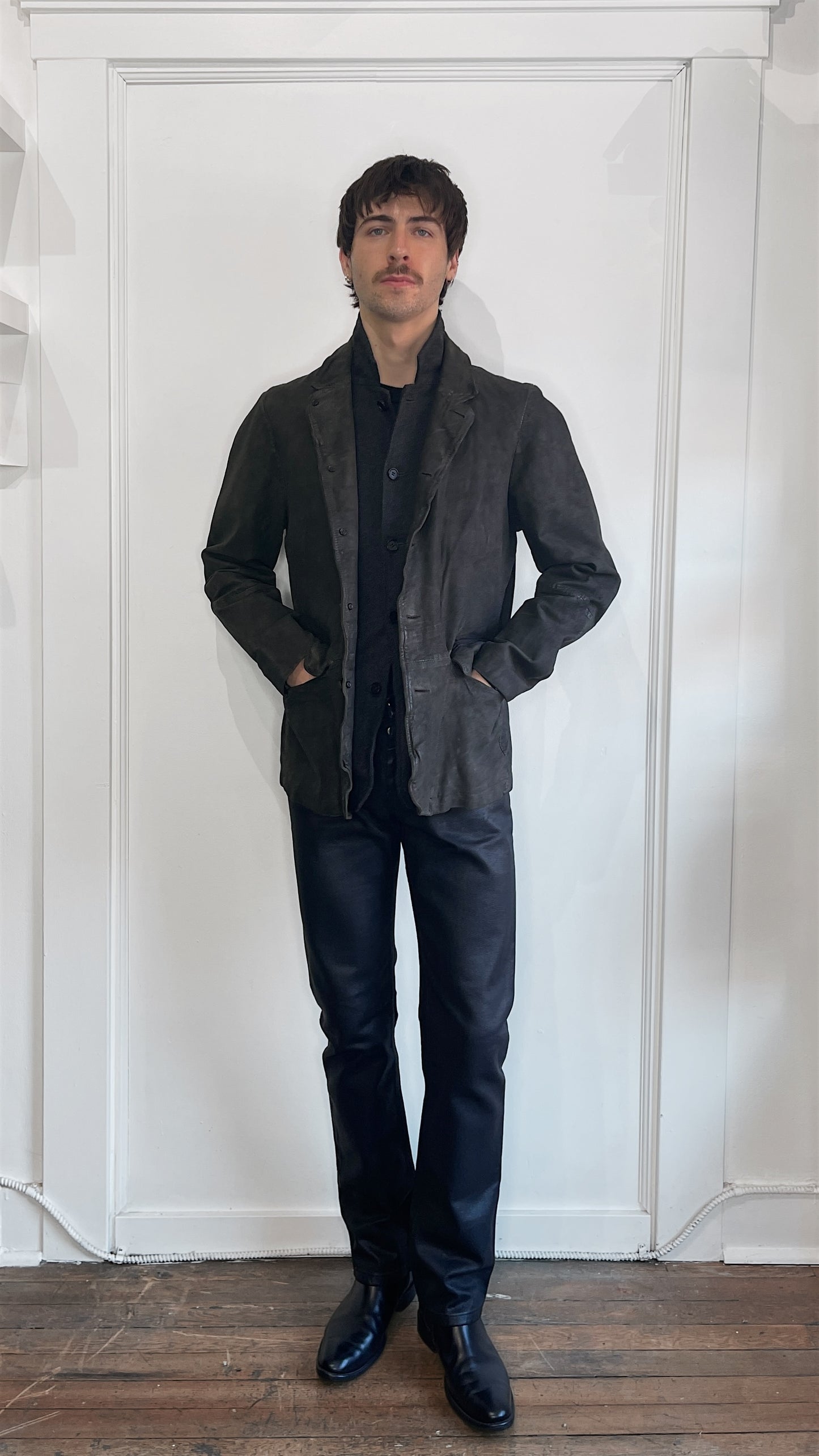 All Saints Dark Grey/Green Goat Suede Survey Blazer Extra Large - XL