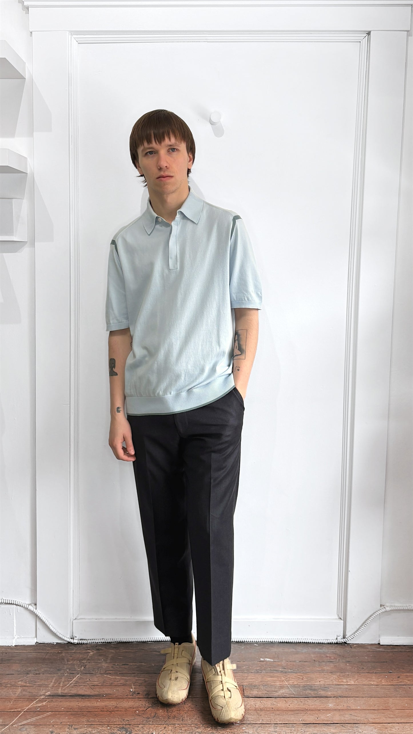 Paul Smith Baby Blue Organic Cotton Knit SS Polo Shirt Large